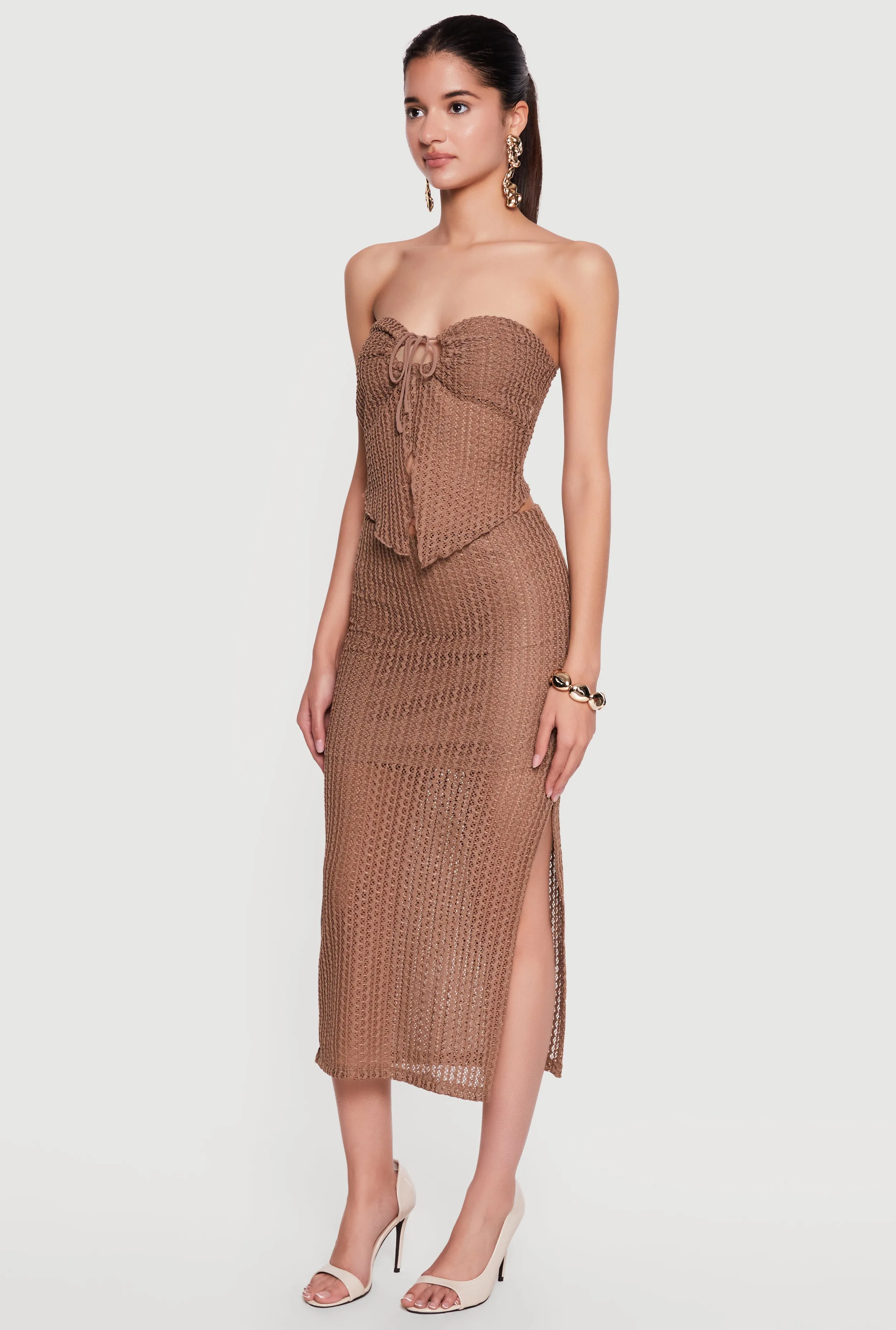 Textured Knit Drawstring Keyhole Crop Tube Top sold by Rainbow product image thumbnail 3