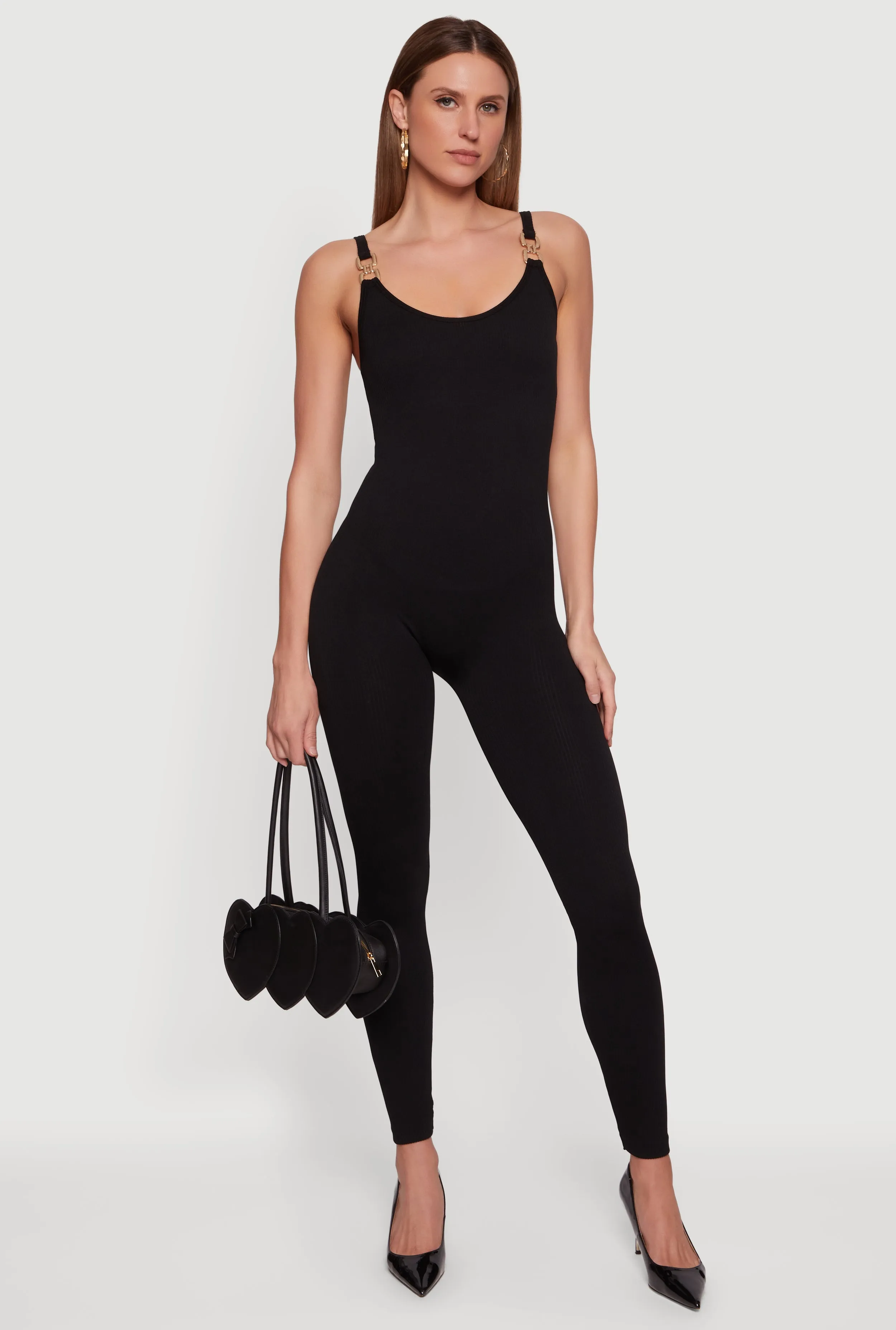 Metallic Buckle Strap Scoop Neck Catsuit sold by Rainbow