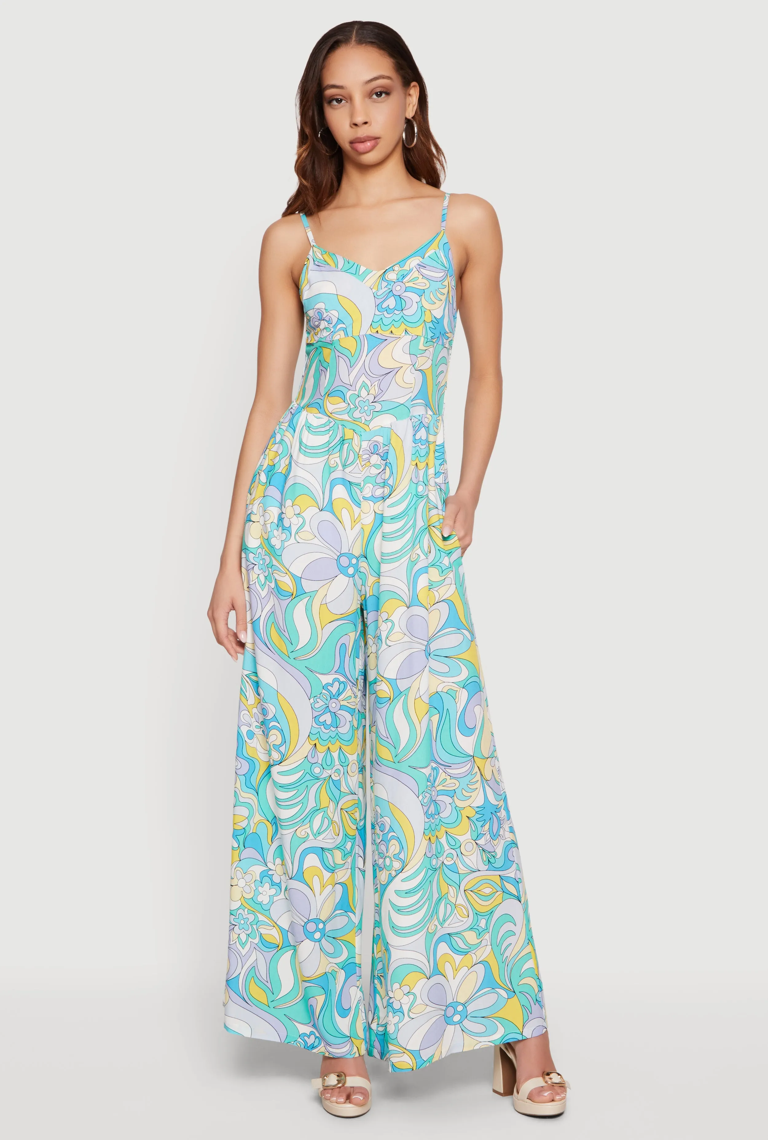 Abstract Floral Wide Leg Cami Jumpsuit sold by Rainbow