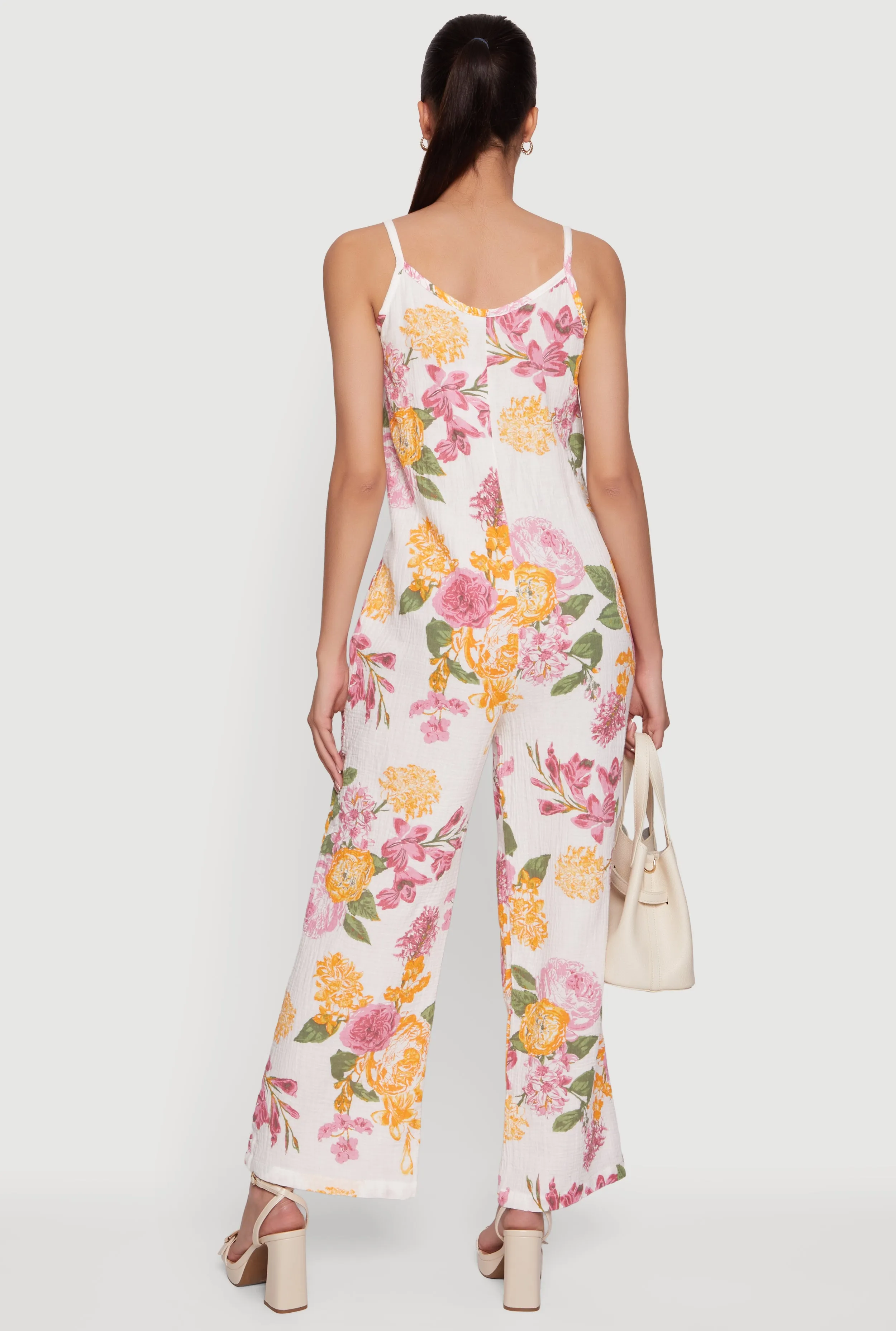 Floral Gauze Knit Straight Leg Cami Jumpsuit sold by Rainbow product image thumbnail 3