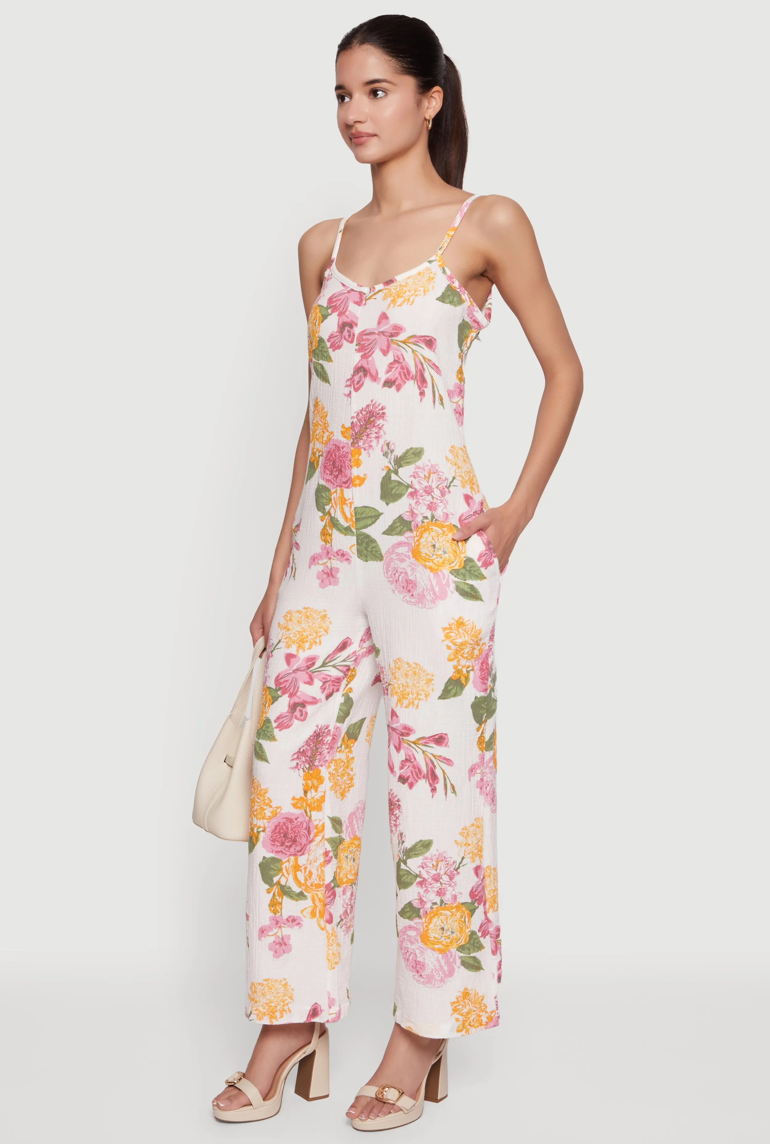 Floral Gauze Knit Straight Leg Cami Jumpsuit sold by Rainbow product image thumbnail 2