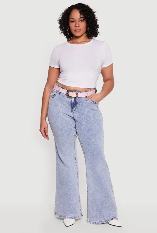 Plus Size Western Belted High Waisted Flare Leg Jeans made by Almost Famous