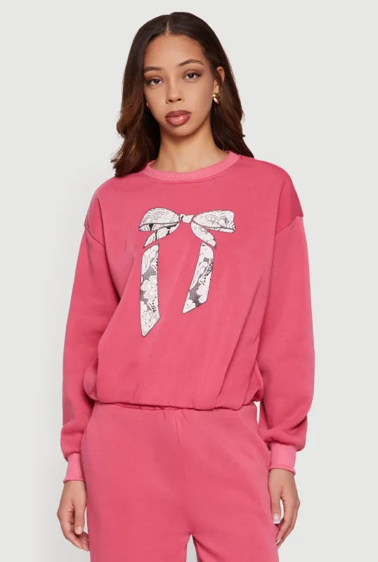 Fleece Bow Graphic Pullover Sweatshirt made by Rainbow