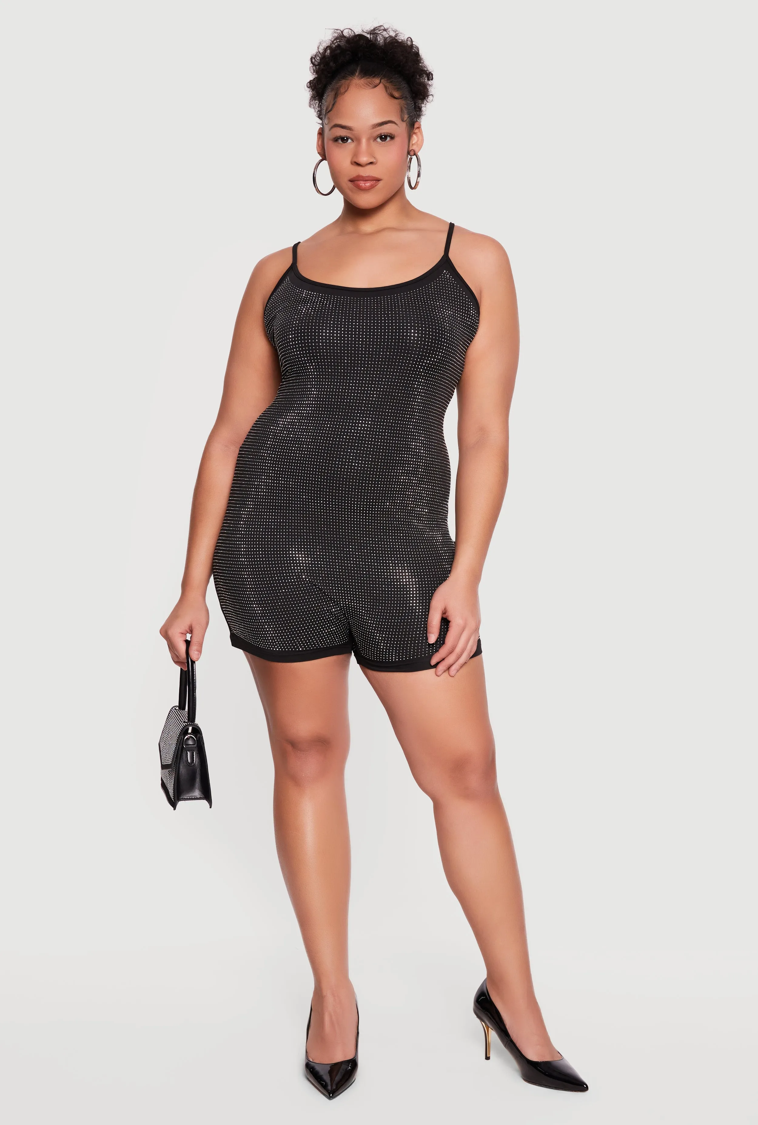 Plus Size Rhinestone Cami Romper sold by Rainbow