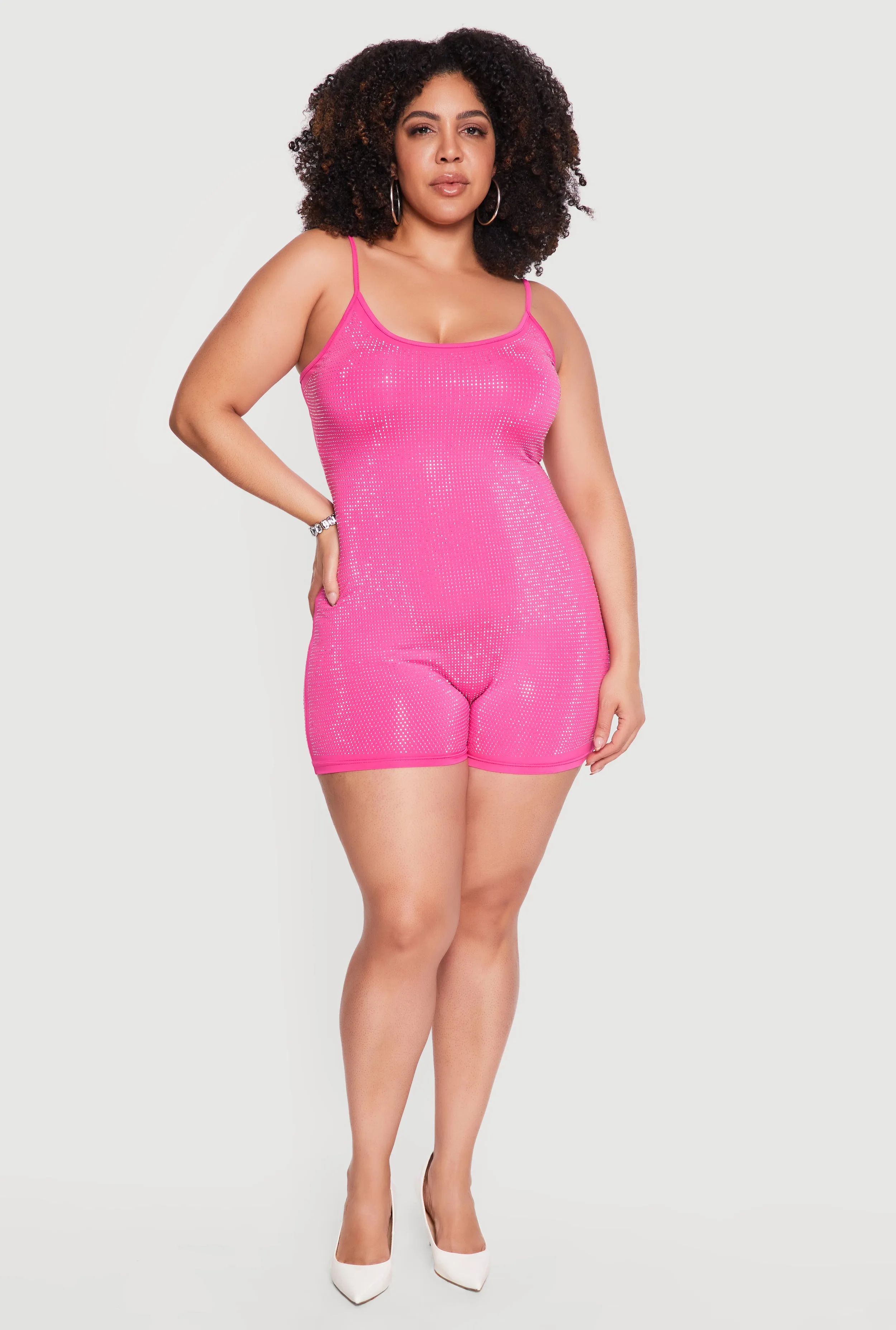Plus Size Rhinestone Cami Romper sold by Rainbow
