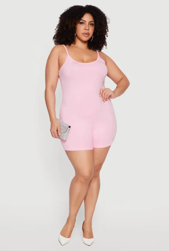Plus Size Rhinestone Cami Romper made by Rainbow