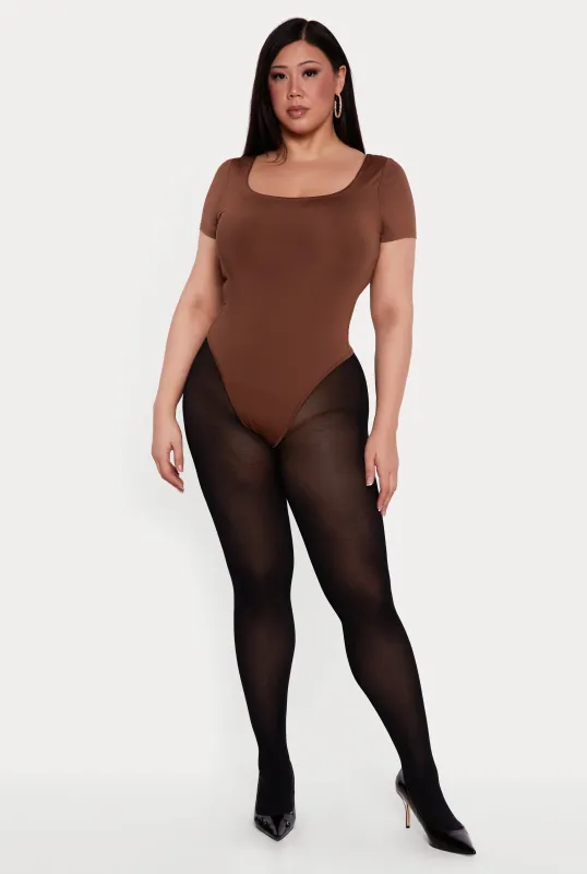 Plus Size Solid Short Sleeve Bodysuit sold by Rainbow