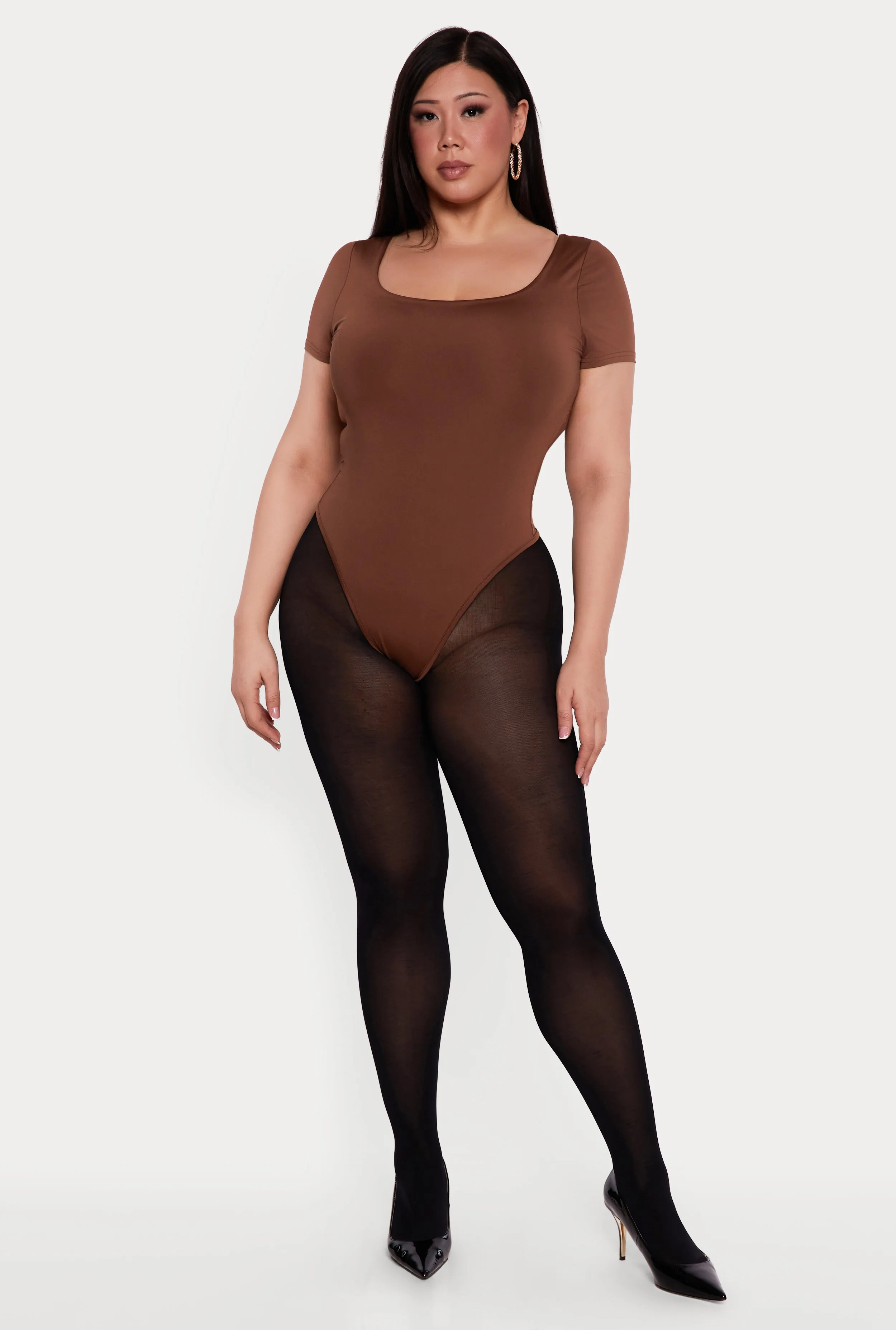 Plus Size Solid Short Sleeve Bodysuit sold by Rainbow
