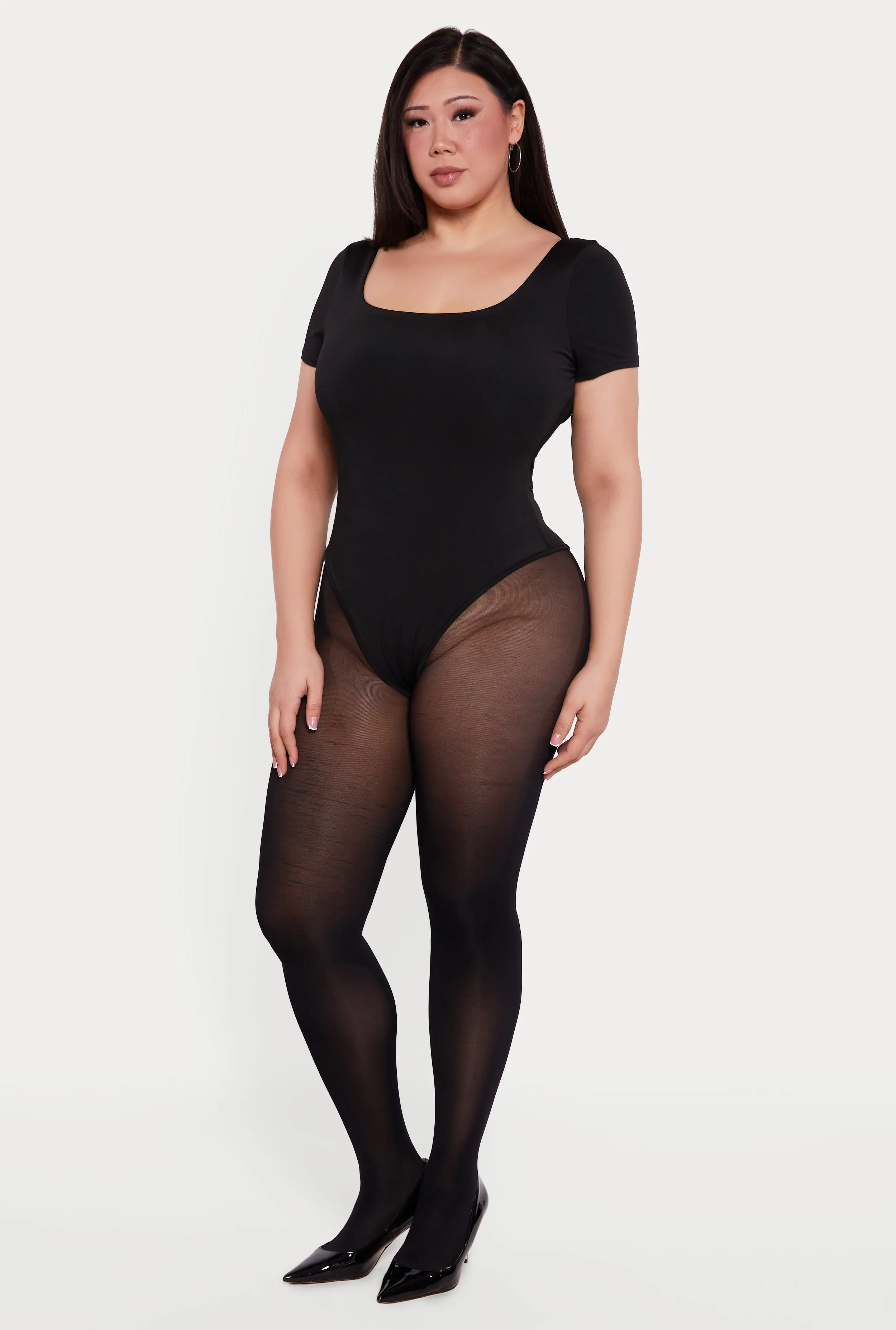 Plus Size Solid Short Sleeve Bodysuit sold by Rainbow product image thumbnail 3