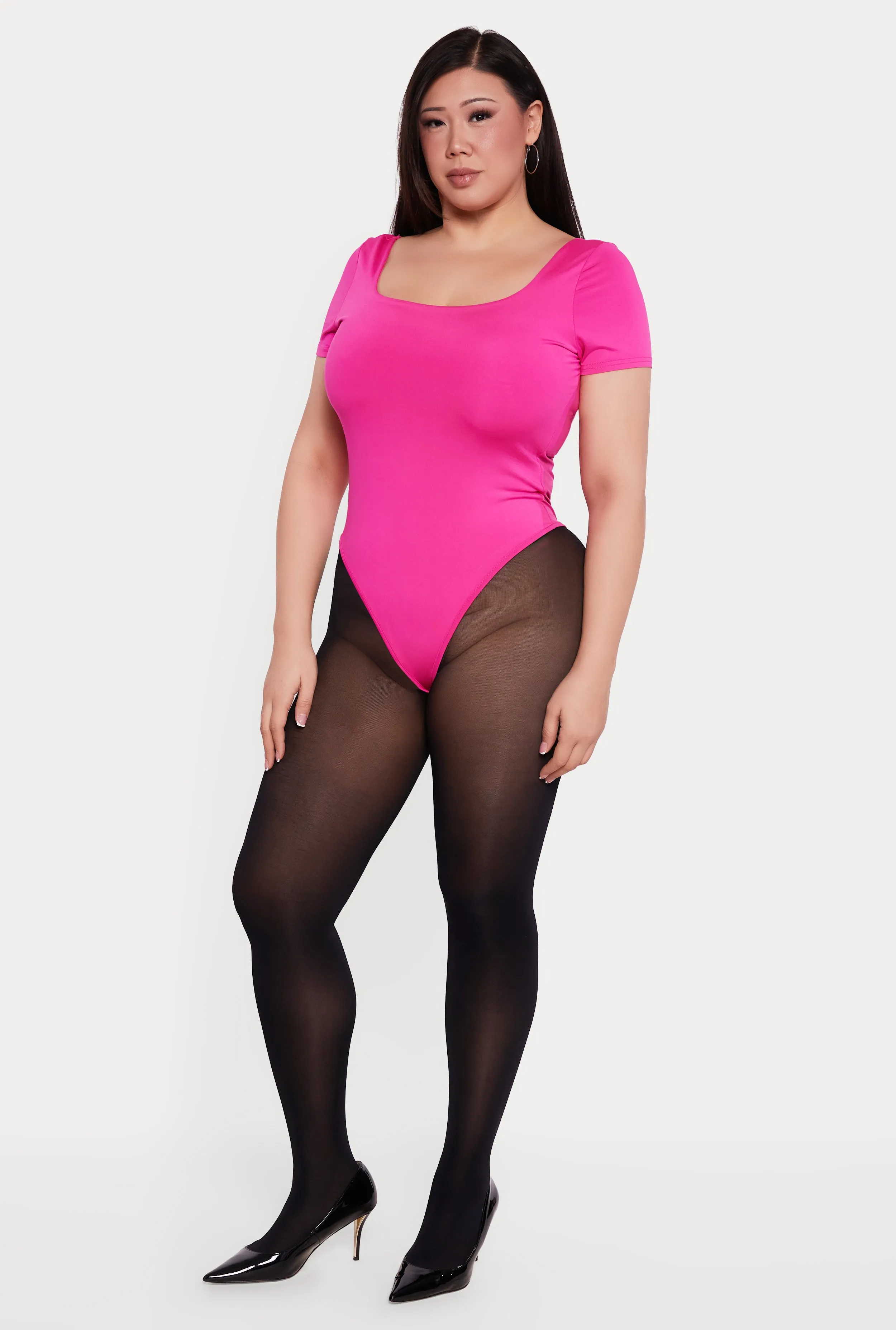 Plus Size Solid Short Sleeve Bodysuit sold by Rainbow product image thumbnail 3