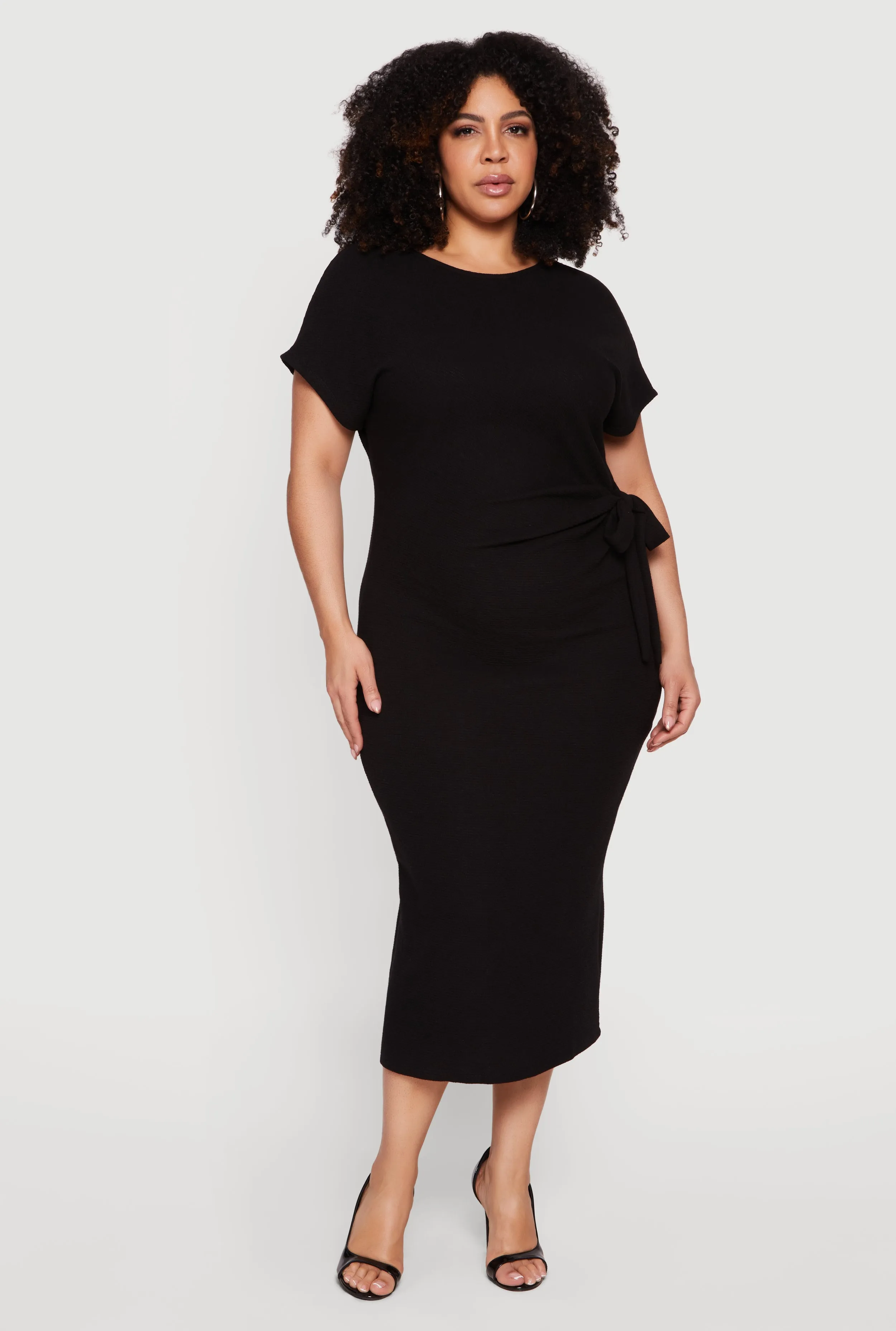 Plus Size Short Sleeve Midi Dress with Side Tie Detail sold by Rainbow product image thumbnail 2
