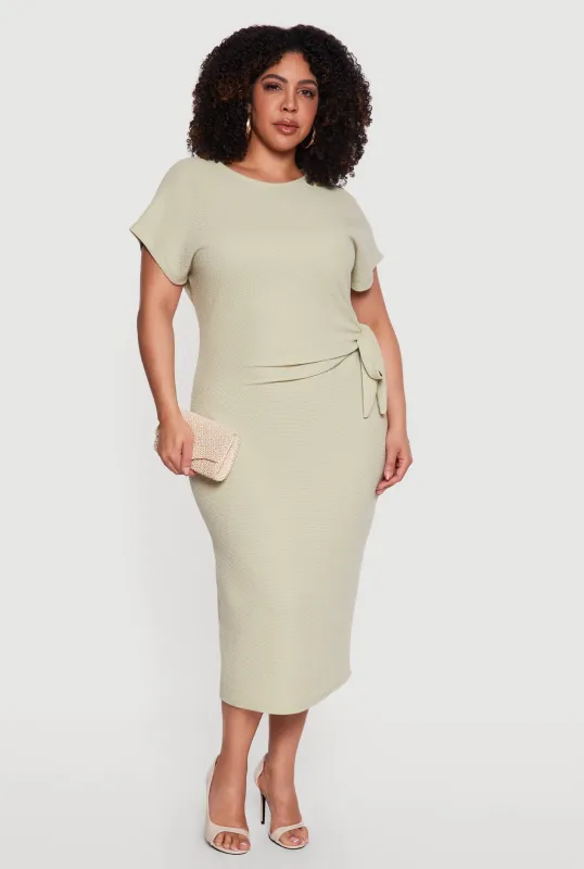 Plus Size Short Sleeve Midi Dress with Side Tie Detail sold by Rainbow