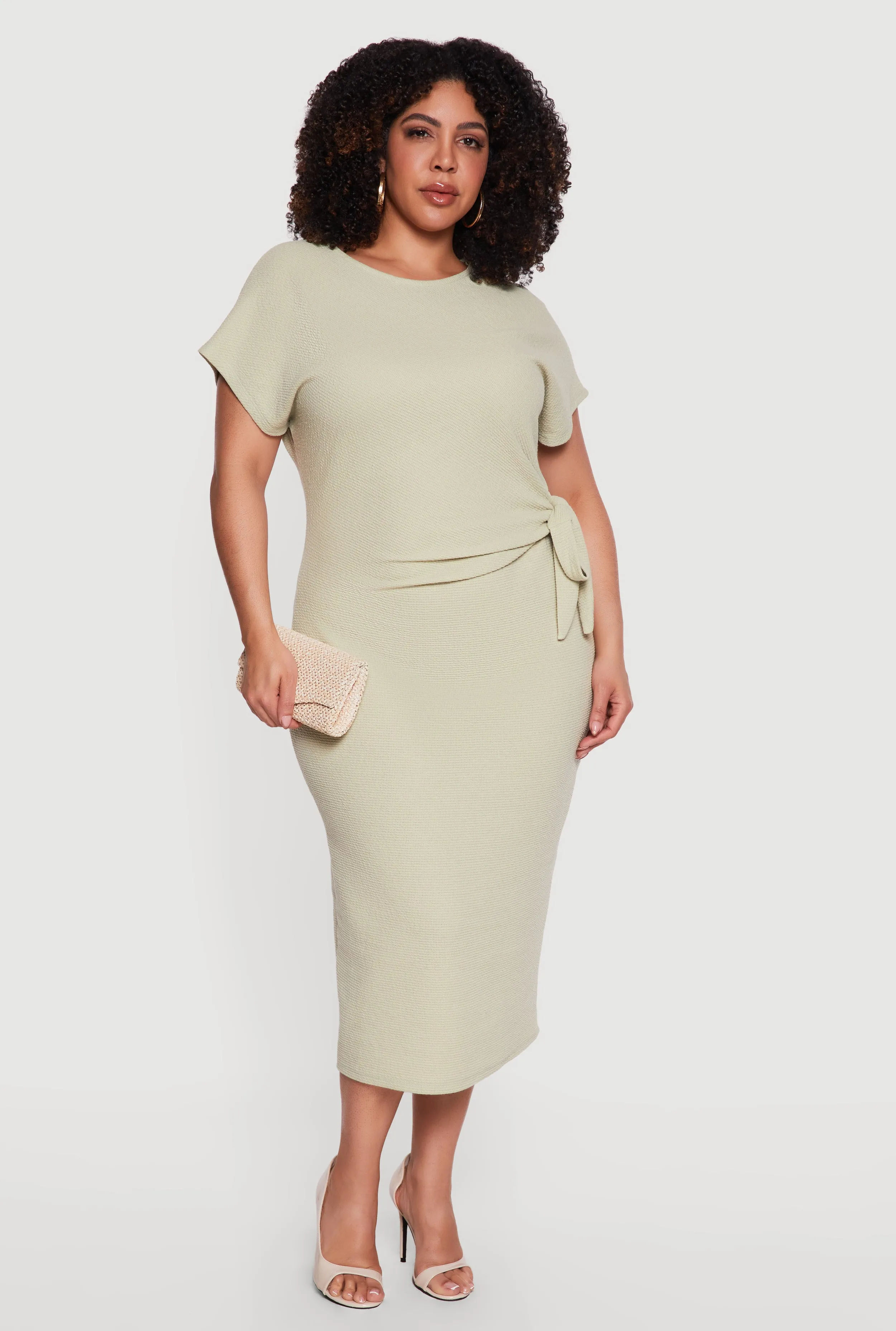 Plus Size Short Sleeve Midi Dress with Side Tie Detail sold by Rainbow