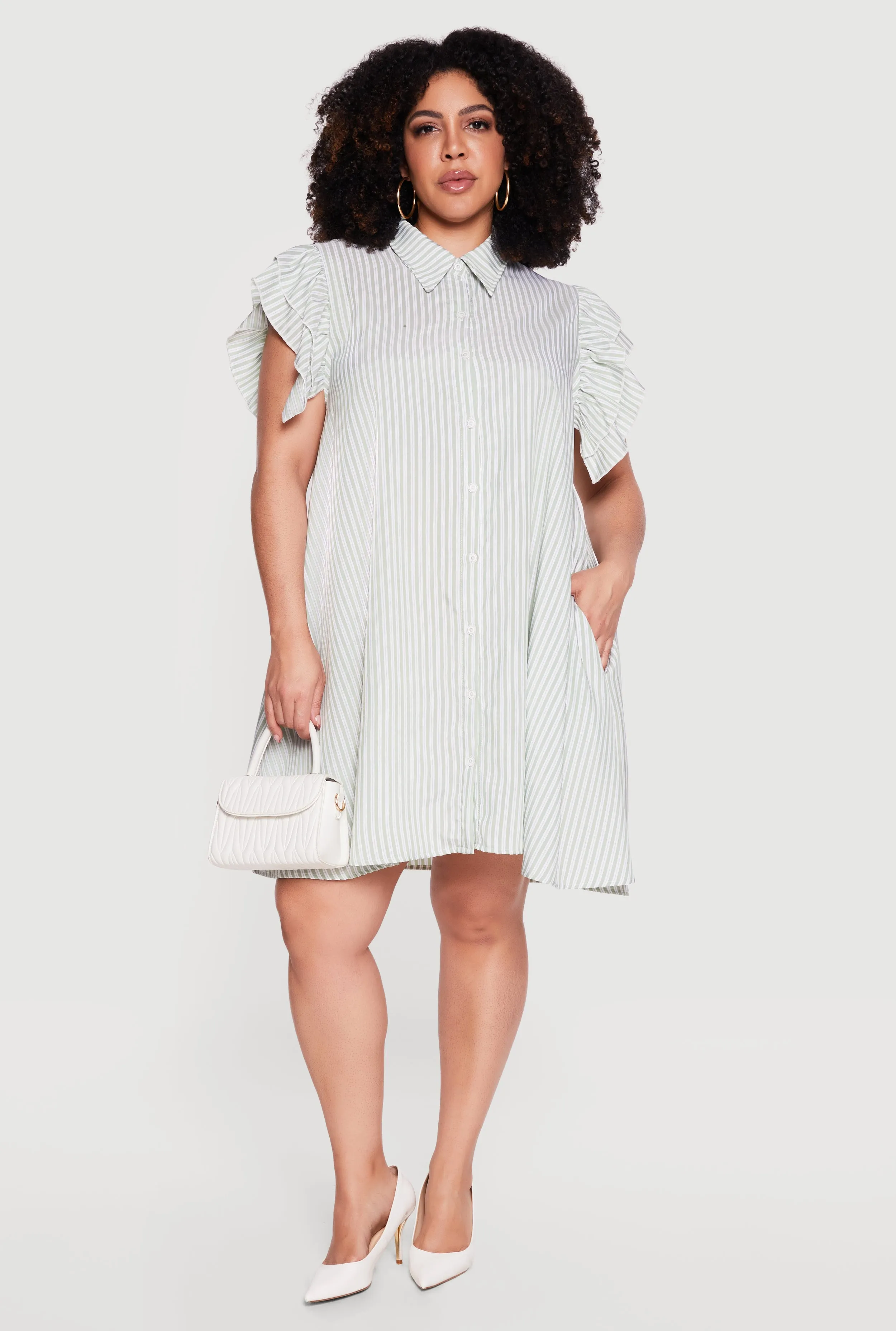 Plus Size Tiered Flutter Sleeve Striped Shirt Dress sold by Rainbow product image thumbnail 4
