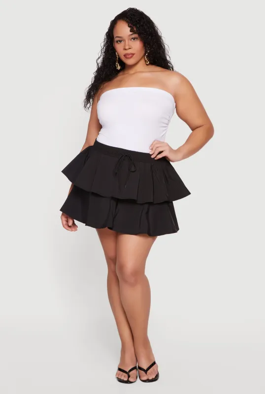 Plus Size High Waisted Tiered Skort with Front Slit sold by Rainbow