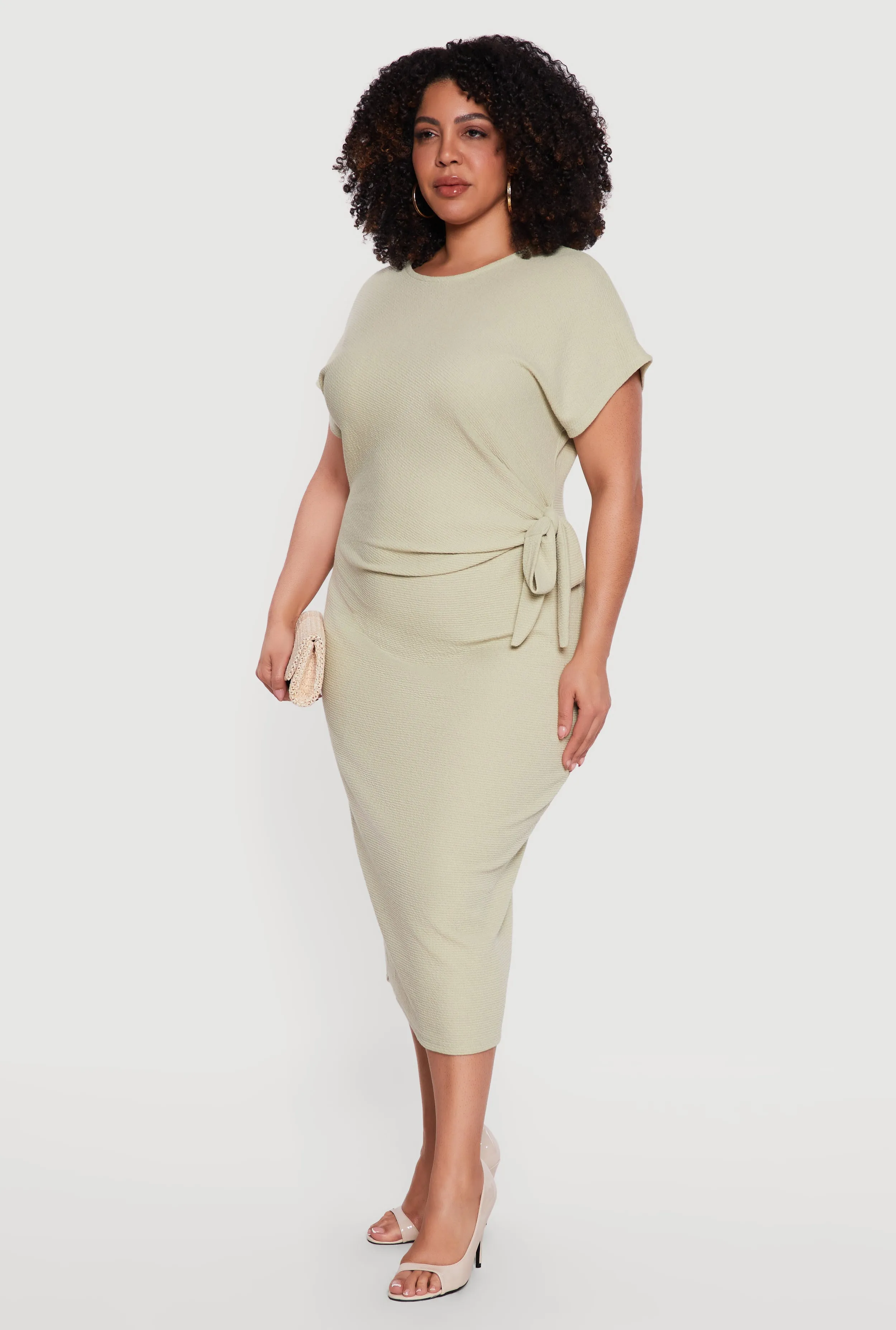 Plus Size Short Sleeve Midi Dress with Side Tie Detail sold by Rainbow product image thumbnail 2