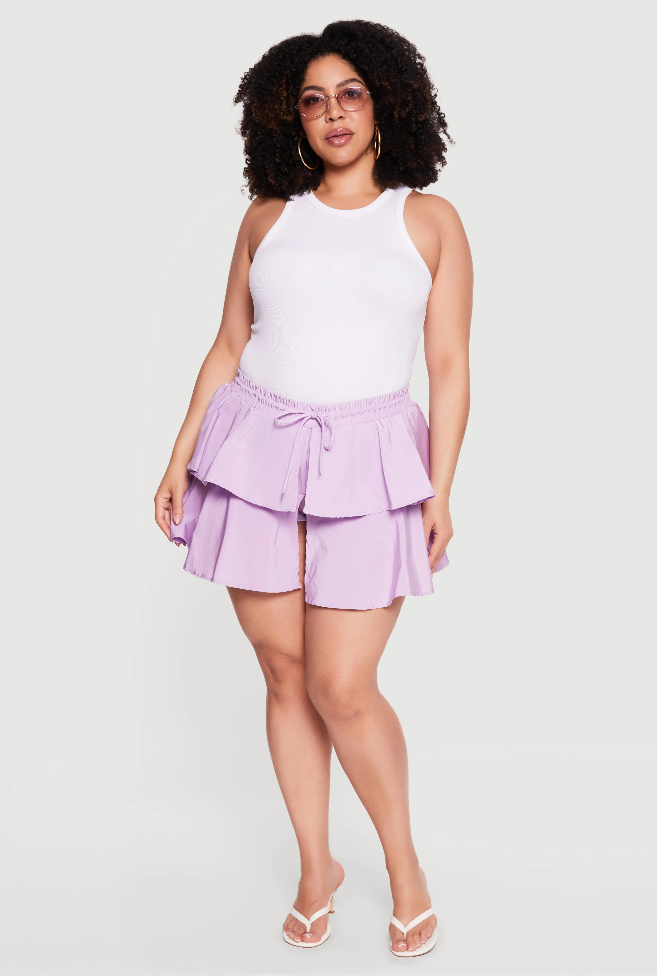Plus Size High Waisted Tiered Skort with Front Slit sold by Rainbow