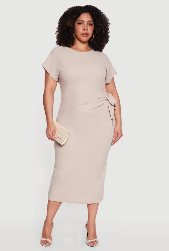 Plus Size Short Sleeve Midi Dress with Side Tie Detail made by Rainbow