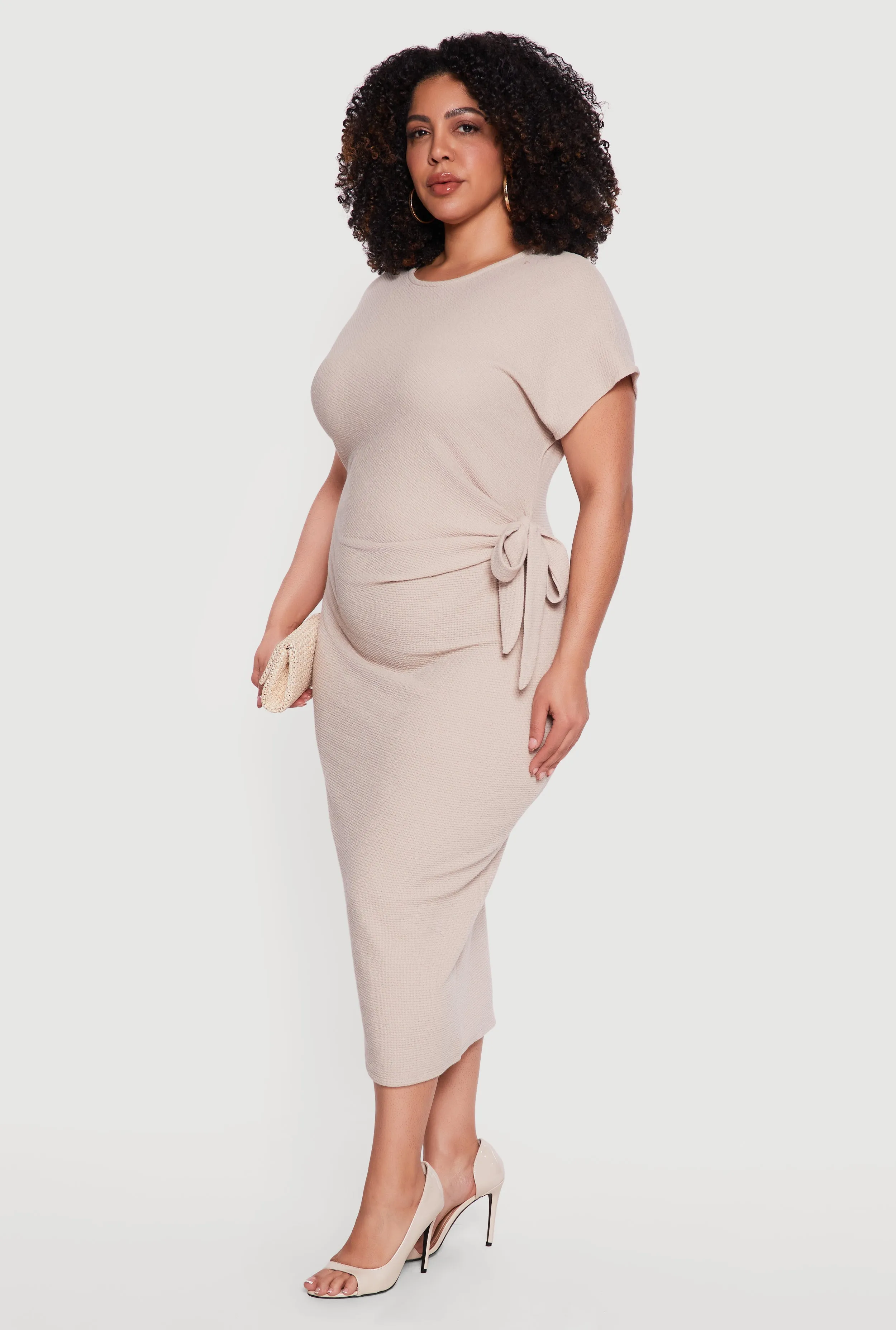 Plus Size Short Sleeve Midi Dress with Side Tie Detail sold by Rainbow product image thumbnail 2