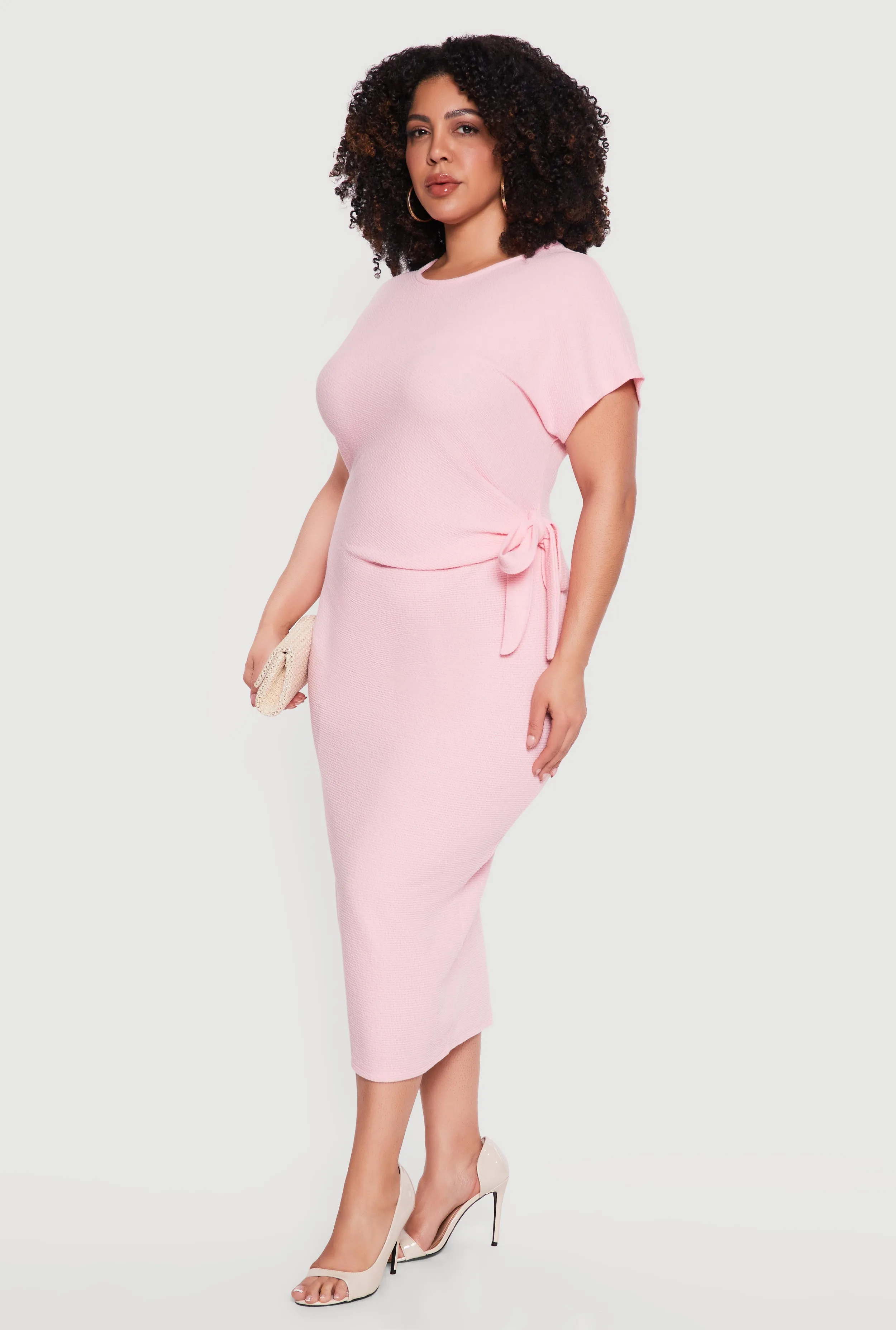 Plus Size Short Sleeve Midi Dress with Side Tie Detail sold by Rainbow product image thumbnail 2