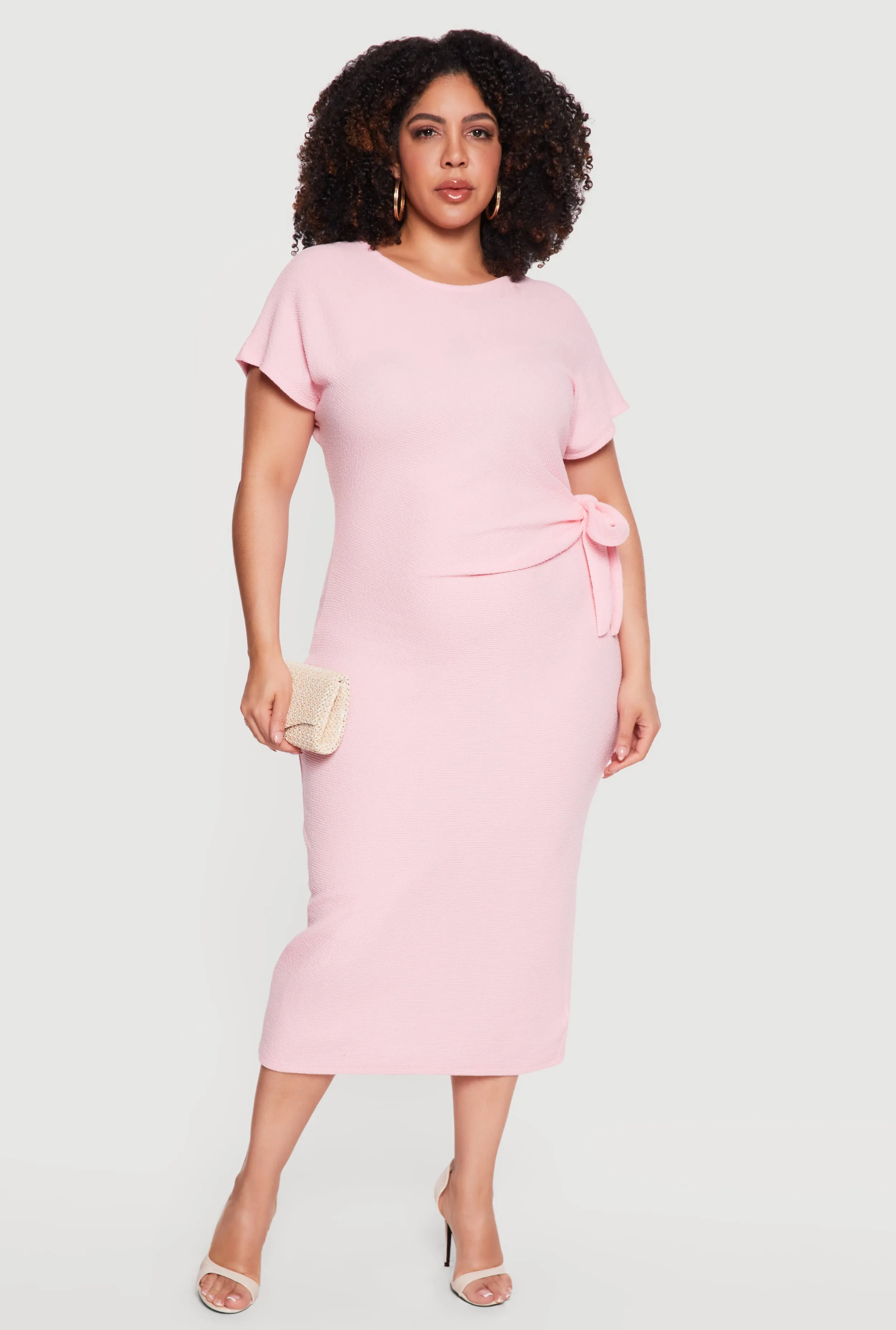 Plus Size Short Sleeve Midi Dress with Side Tie Detail sold by Rainbow
