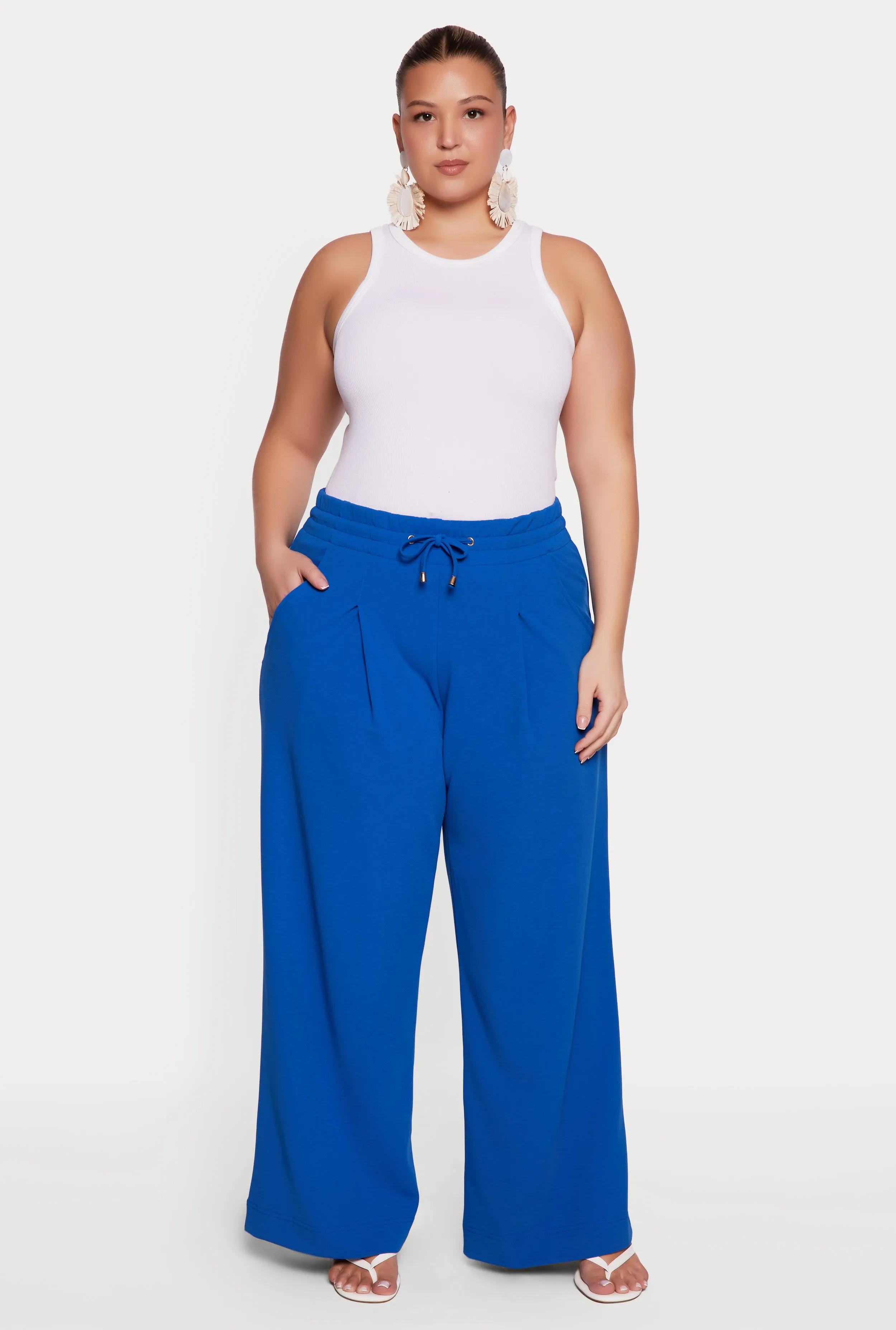 Plus Size High Waisted Crepe Knit Palazzo Pants sold by Rainbow