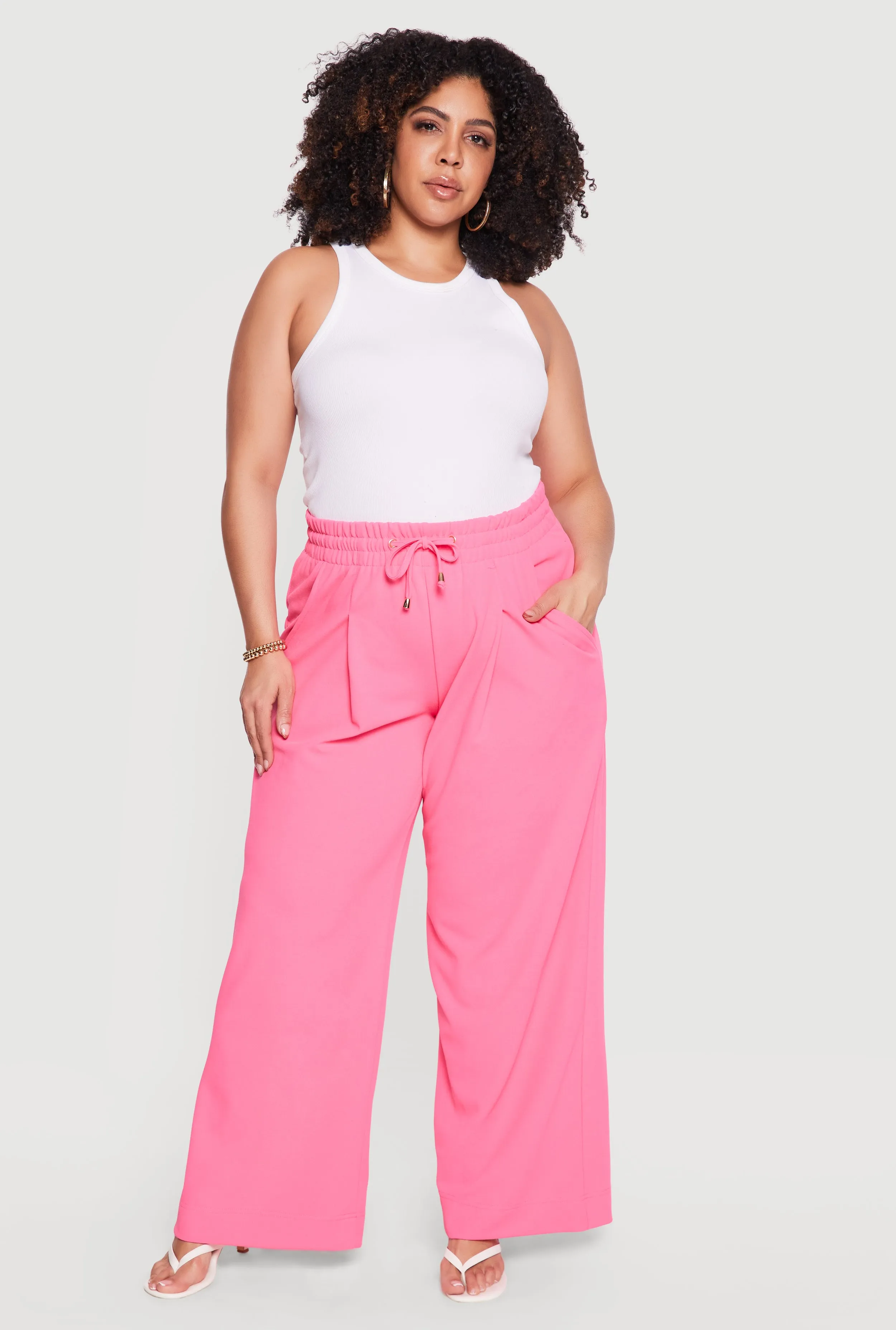 Plus Size High Waisted Crepe Knit Palazzo Pants sold by Rainbow