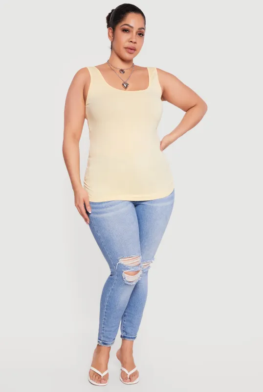 Plus Size Solid Seamless Scoop Neck Tank Top sold by Rainbow