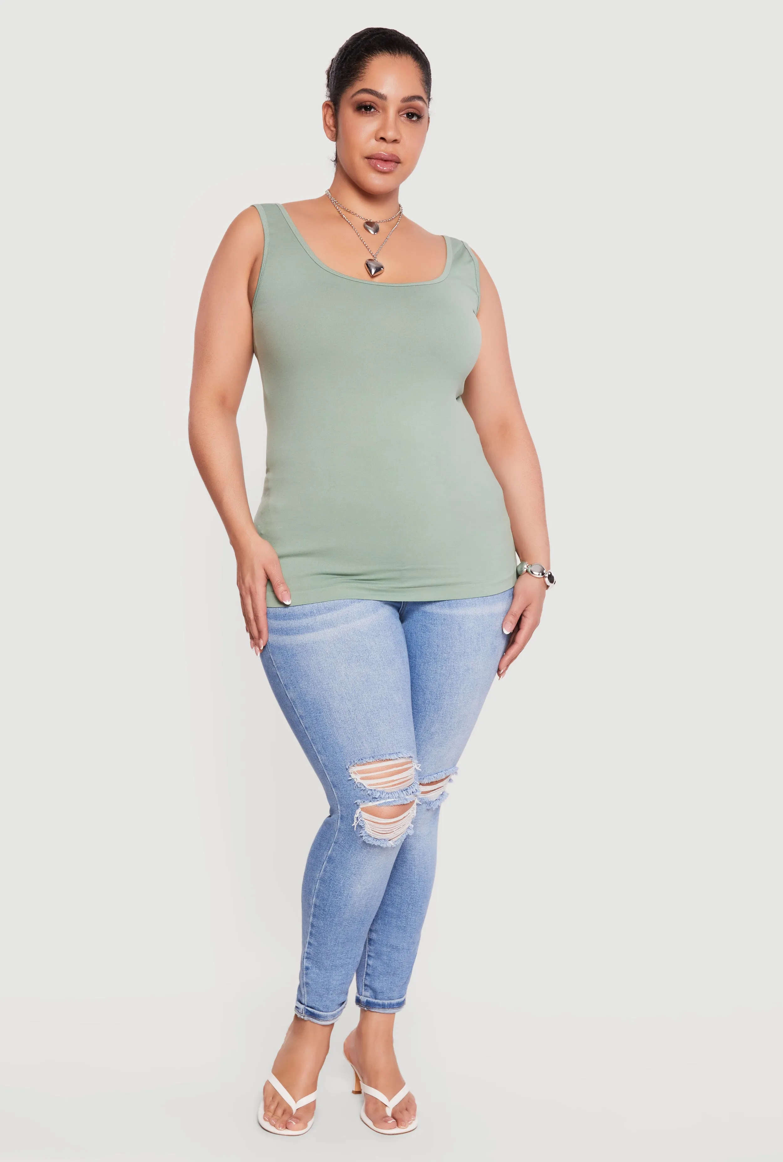 Plus Size Solid Seamless Scoop Neck Tank Top sold by Rainbow