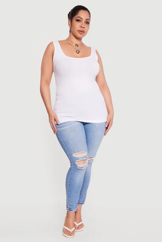 Plus Size Solid Seamless Scoop Neck Tank Top made by Rainbow