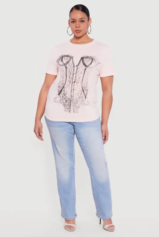 Plus Size Corset Graphic Short Sleeve Tee sold by Rainbow