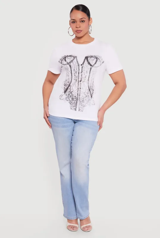 Plus Size Corset Graphic Short Sleeve Tee made by Rainbow