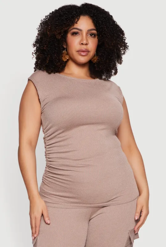 Plus Size Side Ruched Ribbed Knit Top sold by Rainbow