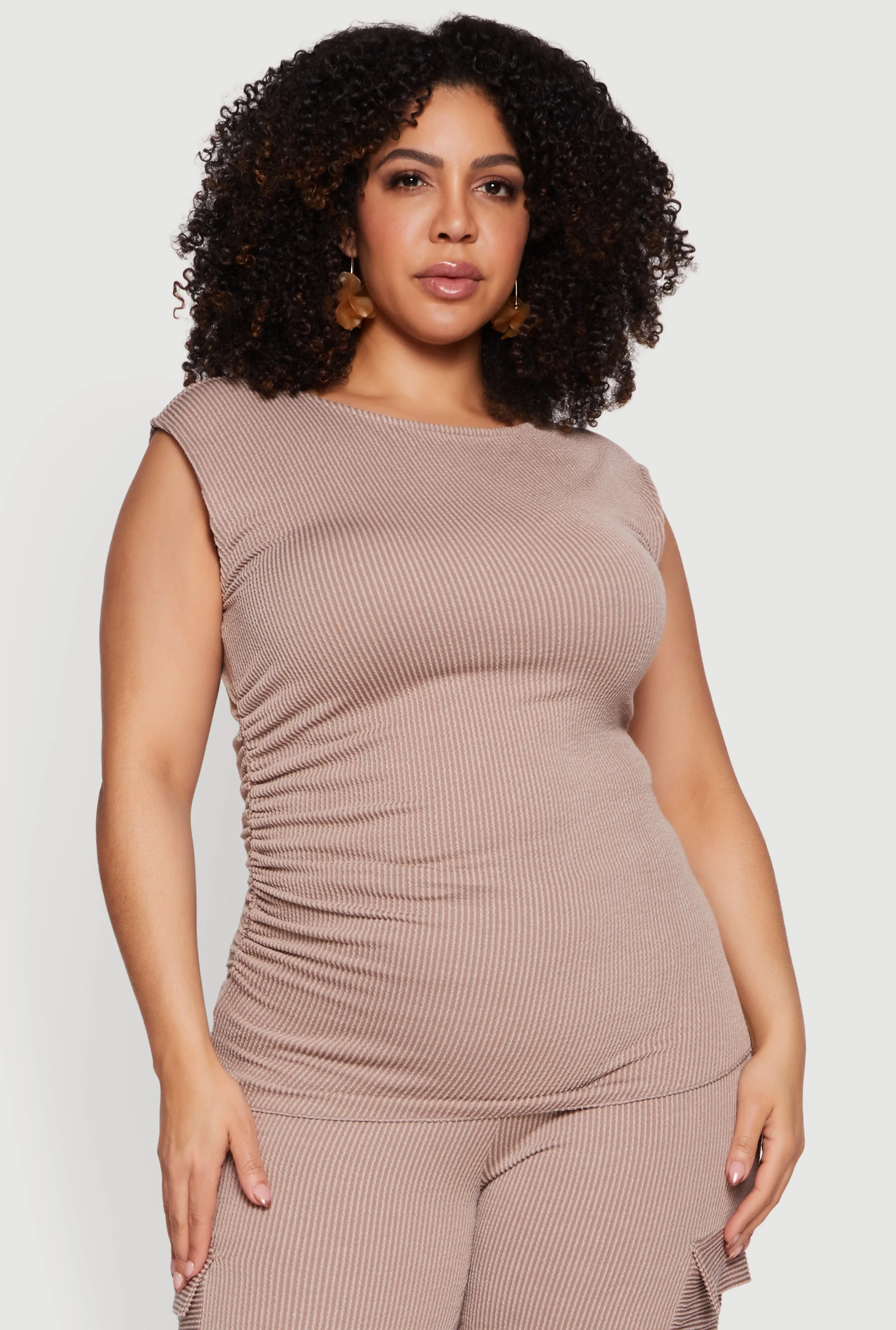 Plus Size Side Ruched Ribbed Knit Top sold by Rainbow