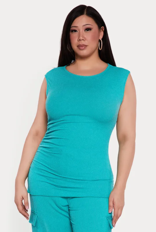 Plus Size Side Ruched Ribbed Knit Top sold by Rainbow