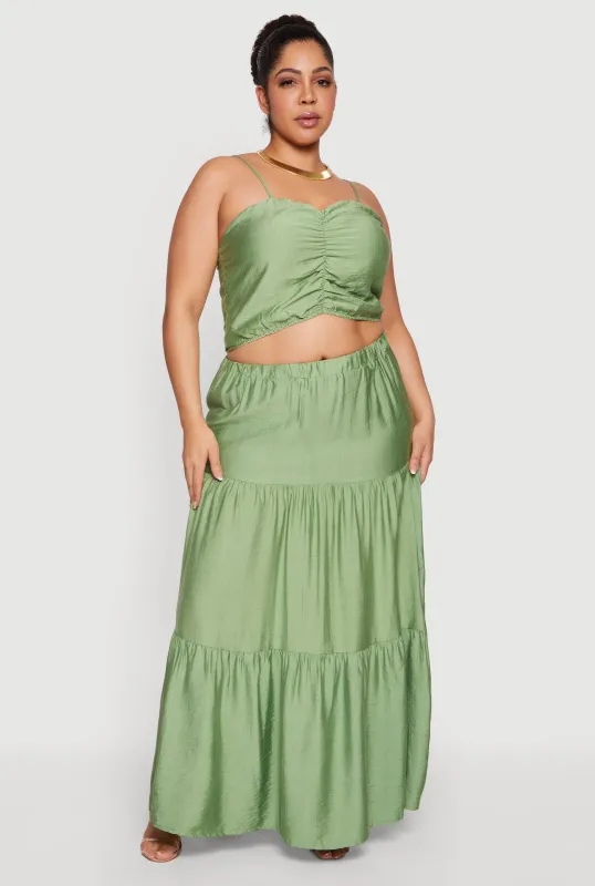 Plus Size High Waisted Ruffle Tiered Maxi Skirt made by Rainbow
