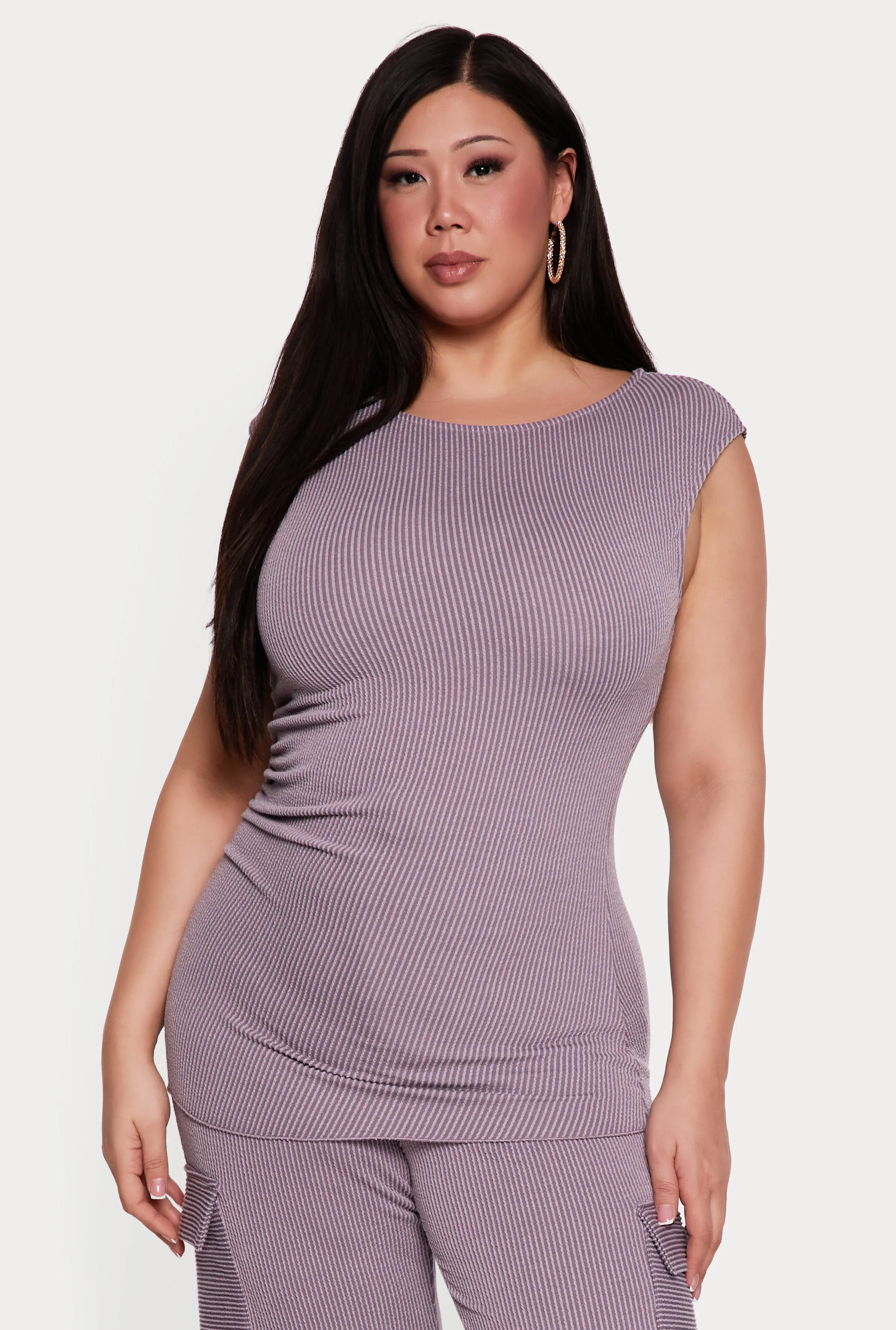 Plus Size Side Ruched Ribbed Knit Top sold by Rainbow