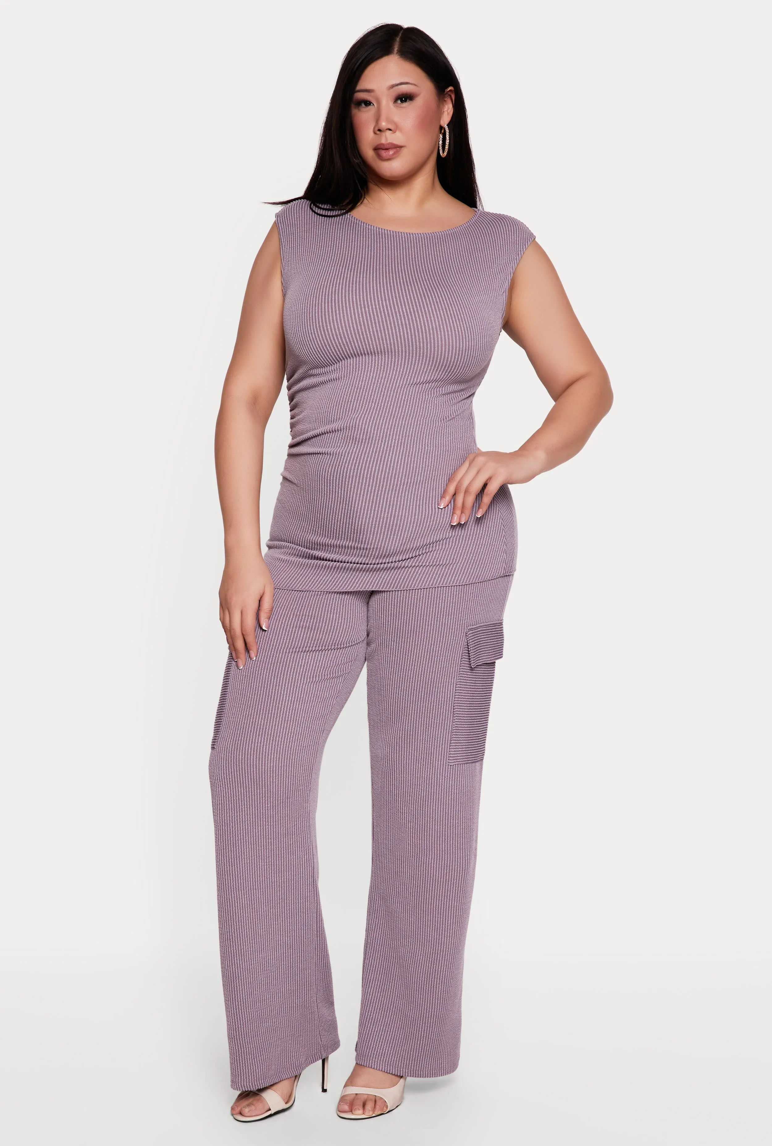 Plus Size Side Ruched Ribbed Knit Top sold by Rainbow product image thumbnail 2