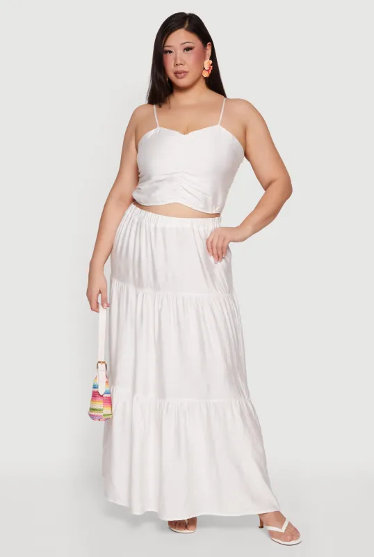 Plus Size High Waisted Ruffle Tiered Maxi Skirt made by Rainbow