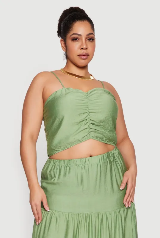 Plus Size Smocked Back Sweetheart Crop Top made by Rainbow