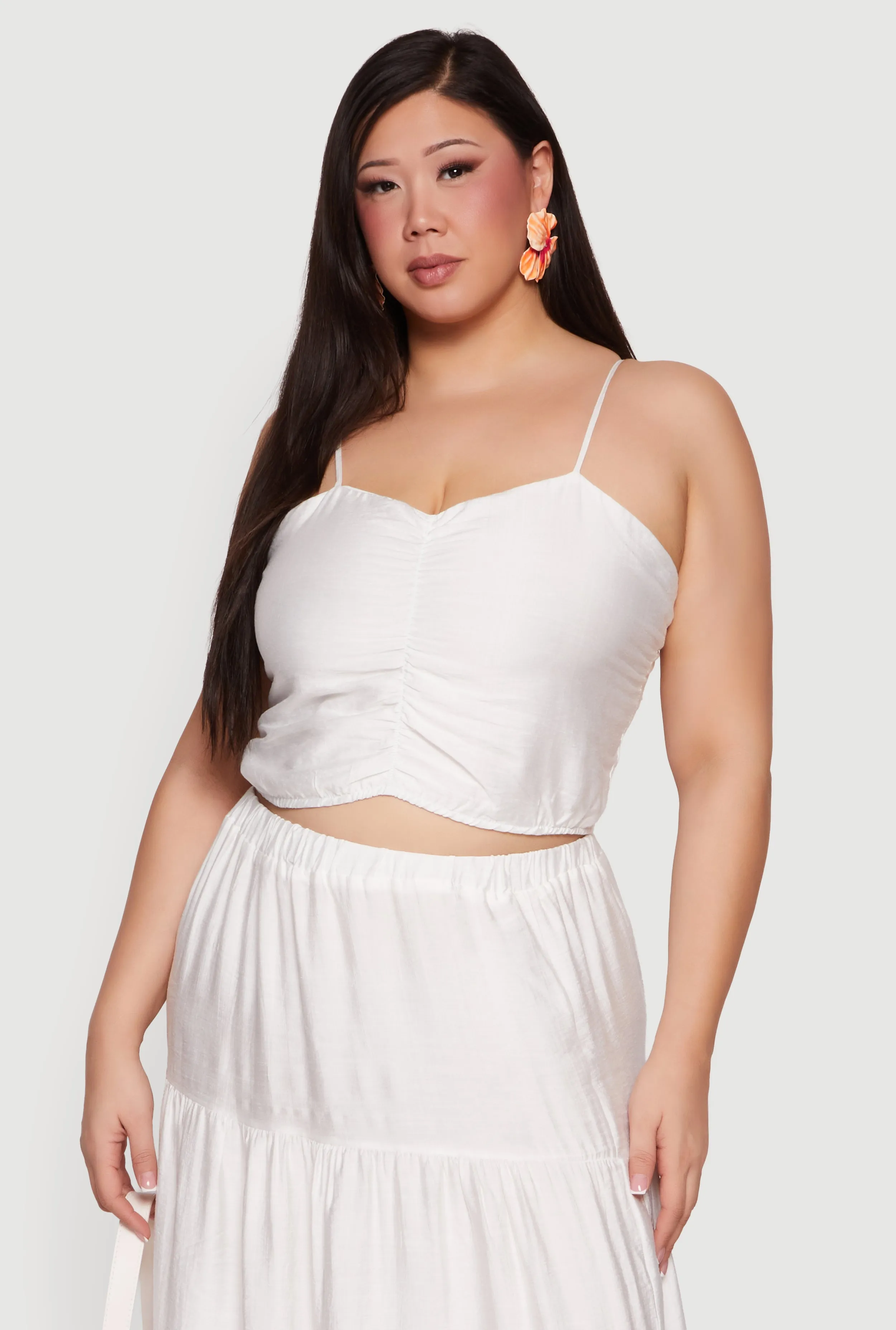 Plus Size Smocked Back Sweetheart Crop Top sold by Rainbow