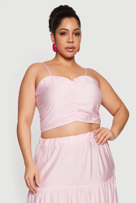 Plus Size Smocked Back Sweetheart Crop Top made by Rainbow