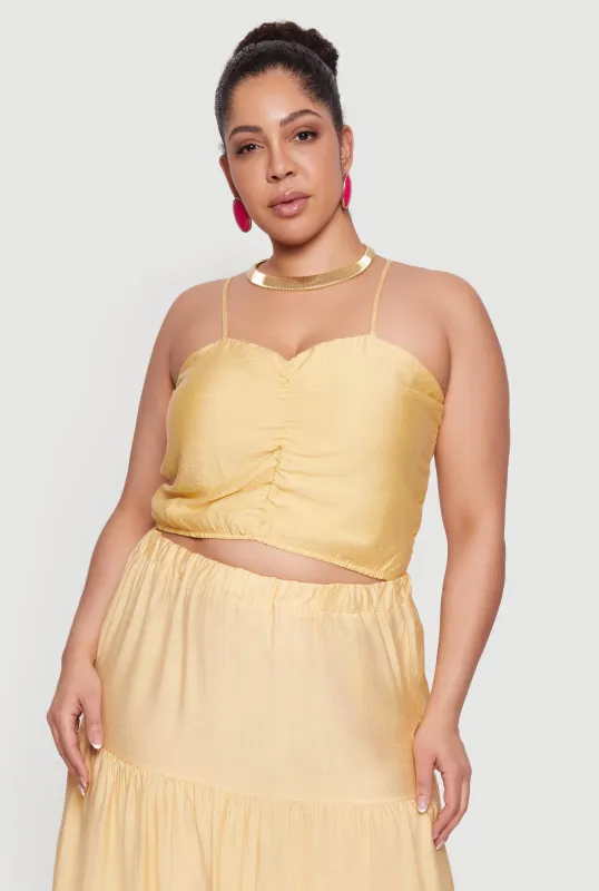 Plus Size Smocked Back Sweetheart Crop Top made by Rainbow