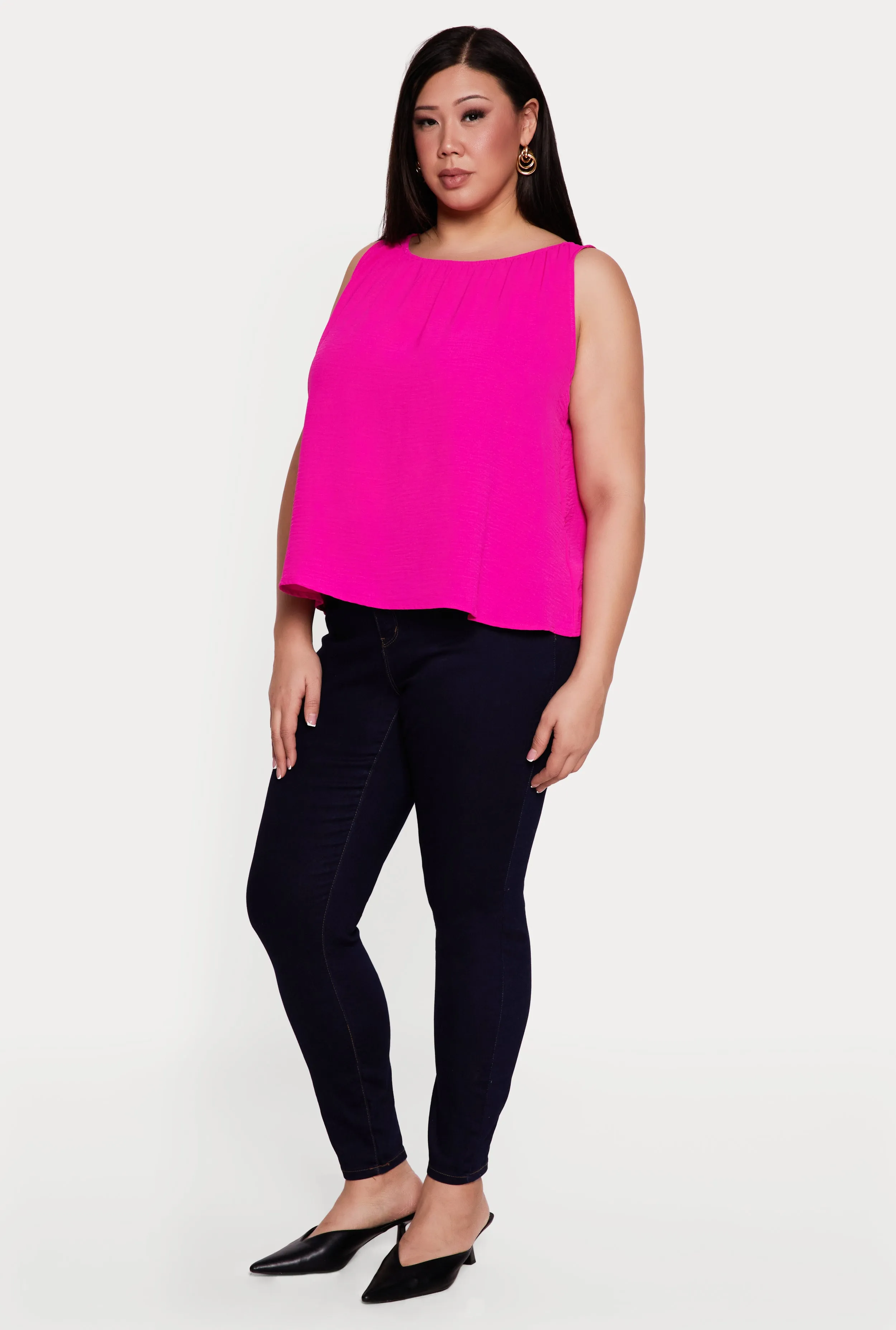 Plus Size Sleeveless Ruched Neck Crepe Knit Blouse sold by Rainbow product image thumbnail 3