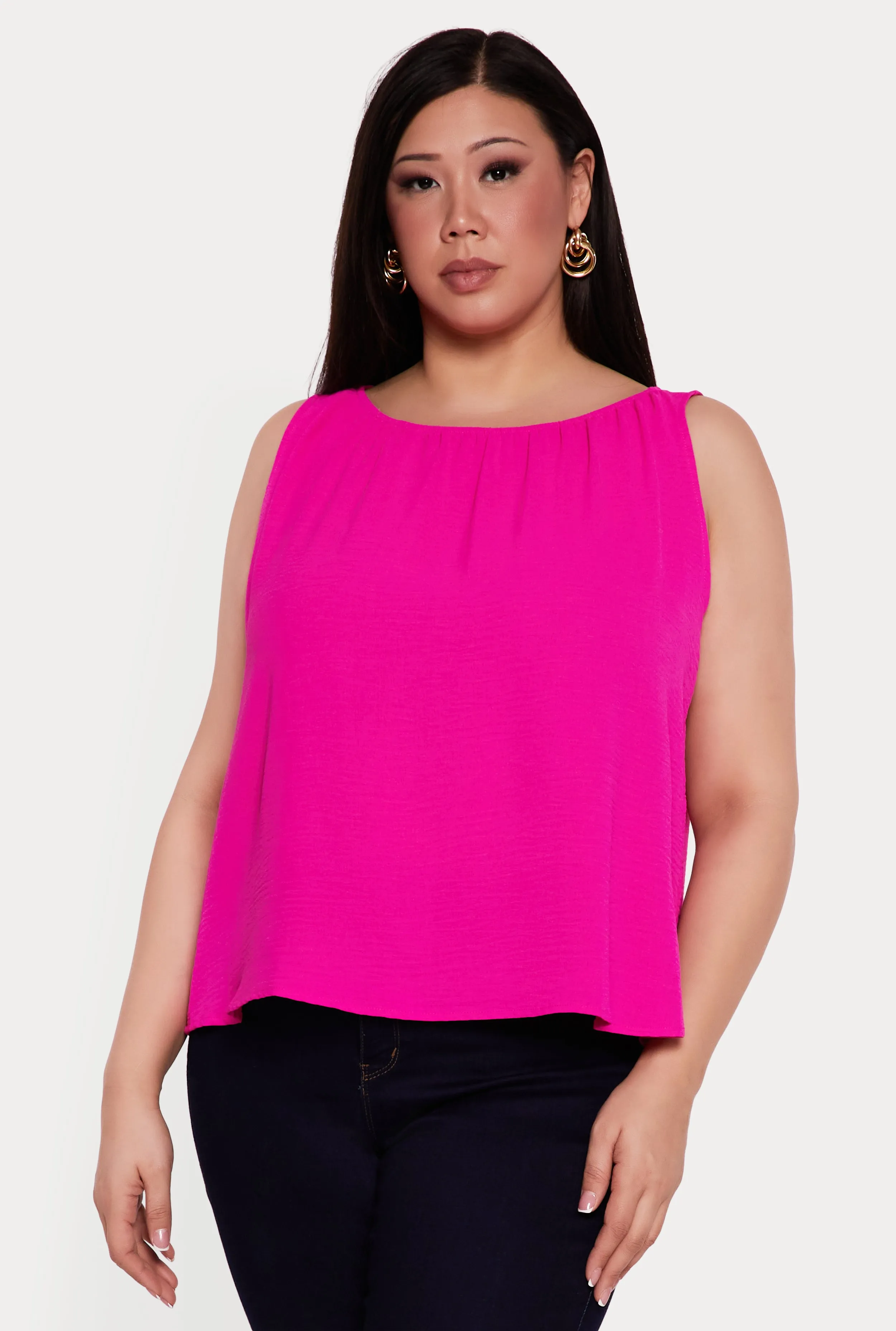 Plus Size Sleeveless Ruched Neck Crepe Knit Blouse sold by Rainbow product image thumbnail 2