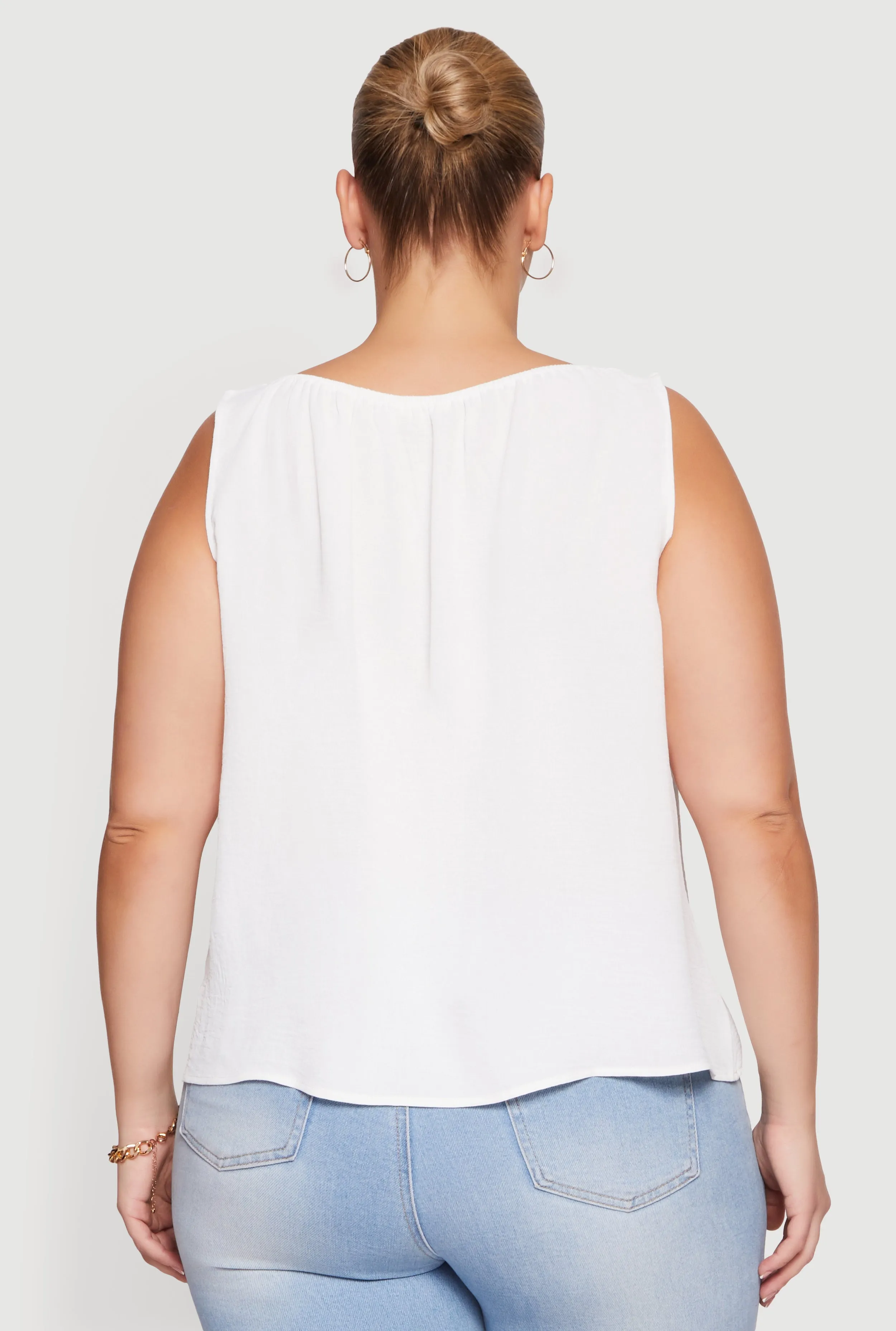 Plus Size Sleeveless Ruched Neck Crepe Knit Blouse sold by Rainbow product image thumbnail 5