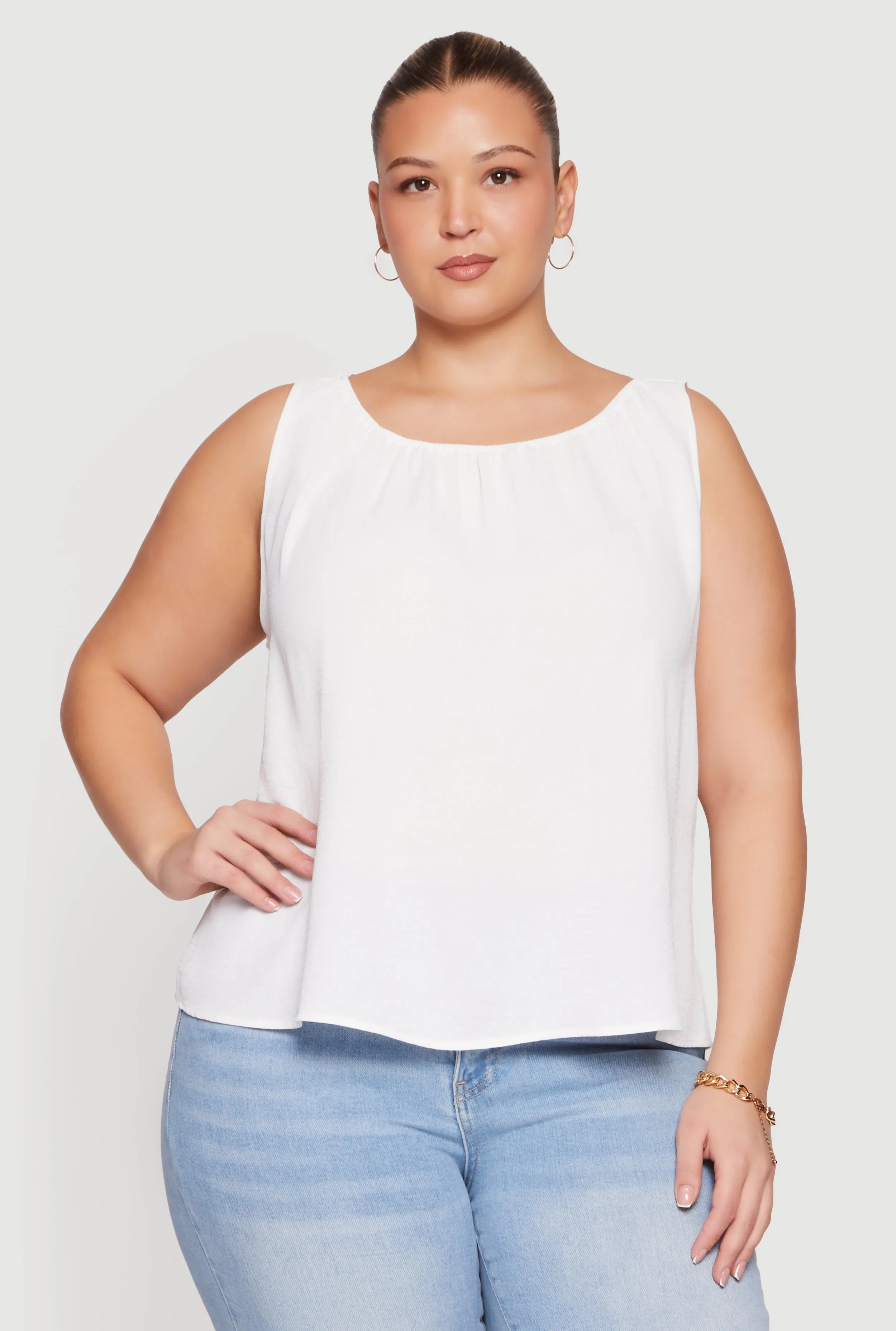 Plus Size Sleeveless Ruched Neck Crepe Knit Blouse sold by Rainbow product image thumbnail 2