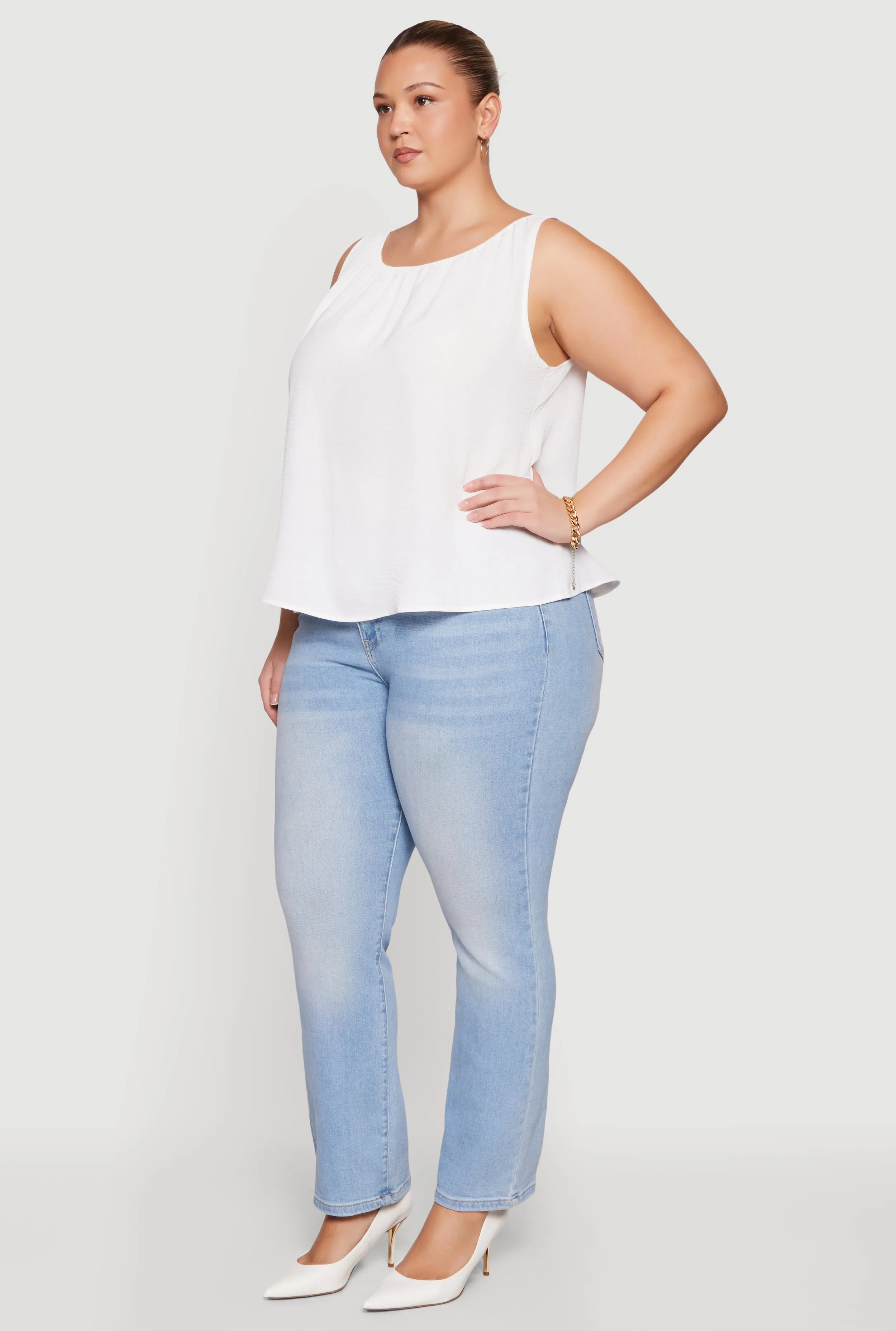 Plus Size Sleeveless Ruched Neck Crepe Knit Blouse sold by Rainbow product image thumbnail 3