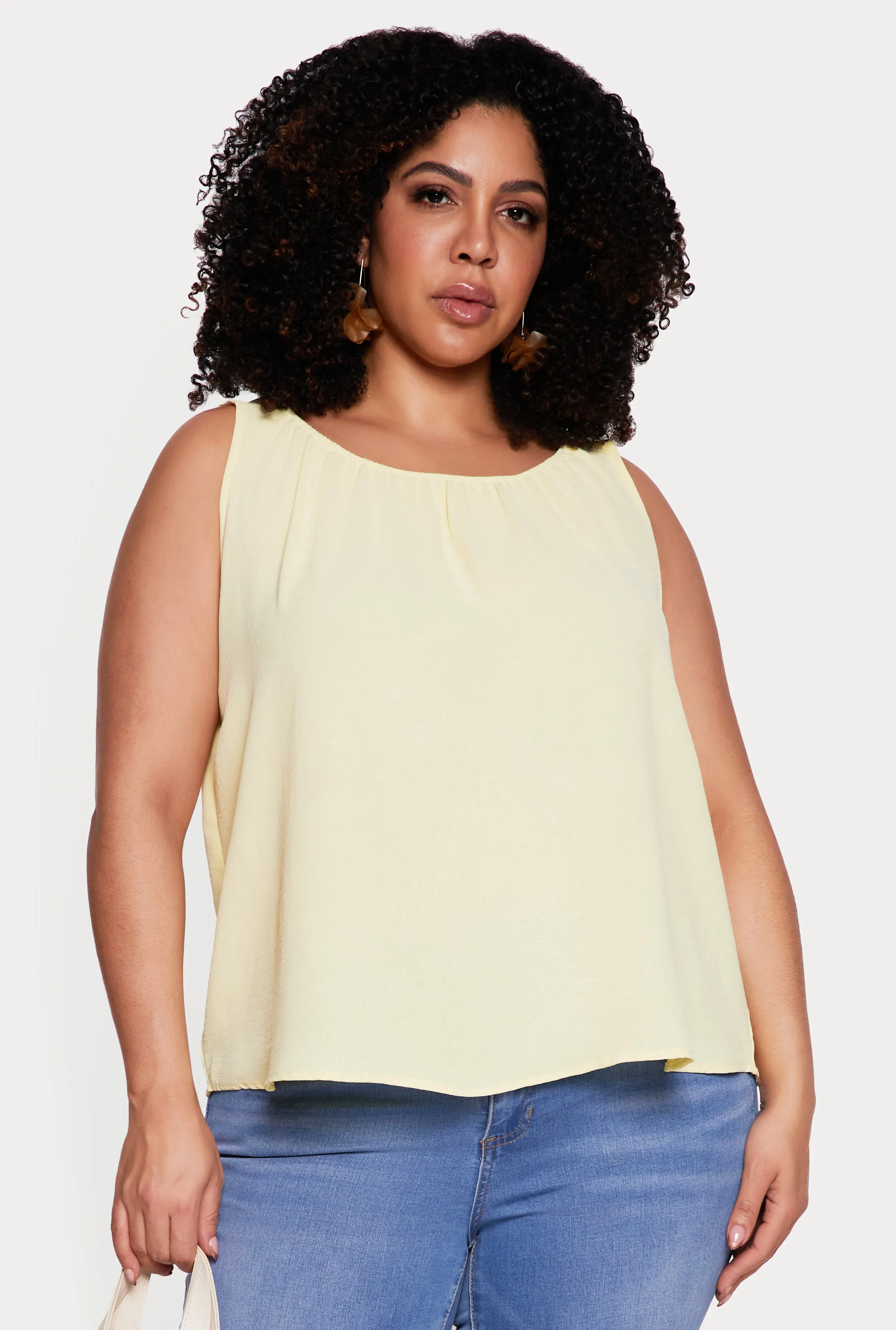 Plus Size Sleeveless Ruched Neck Crepe Knit Blouse sold by Rainbow product image thumbnail 2