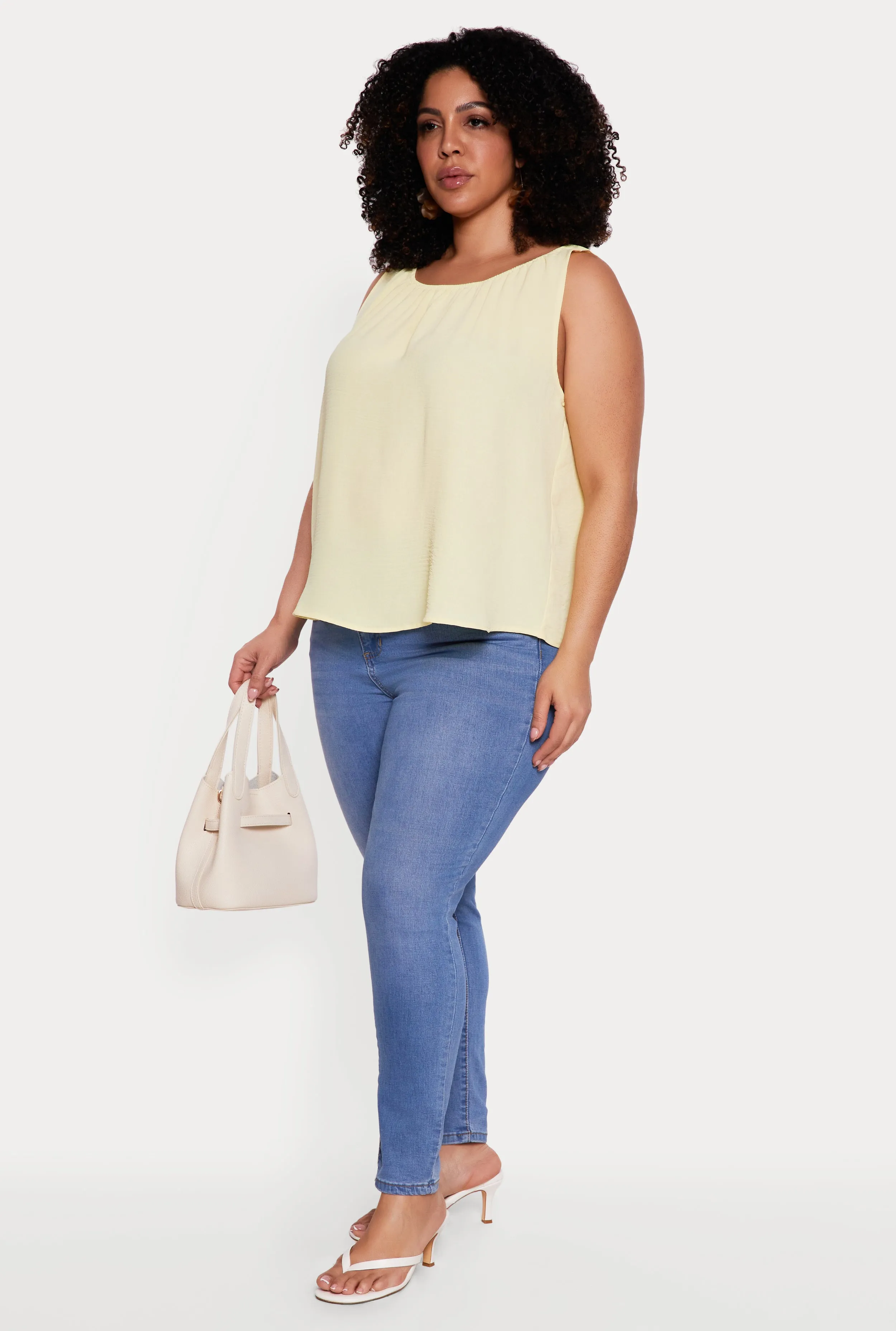 Plus Size Sleeveless Ruched Neck Crepe Knit Blouse sold by Rainbow product image thumbnail 3